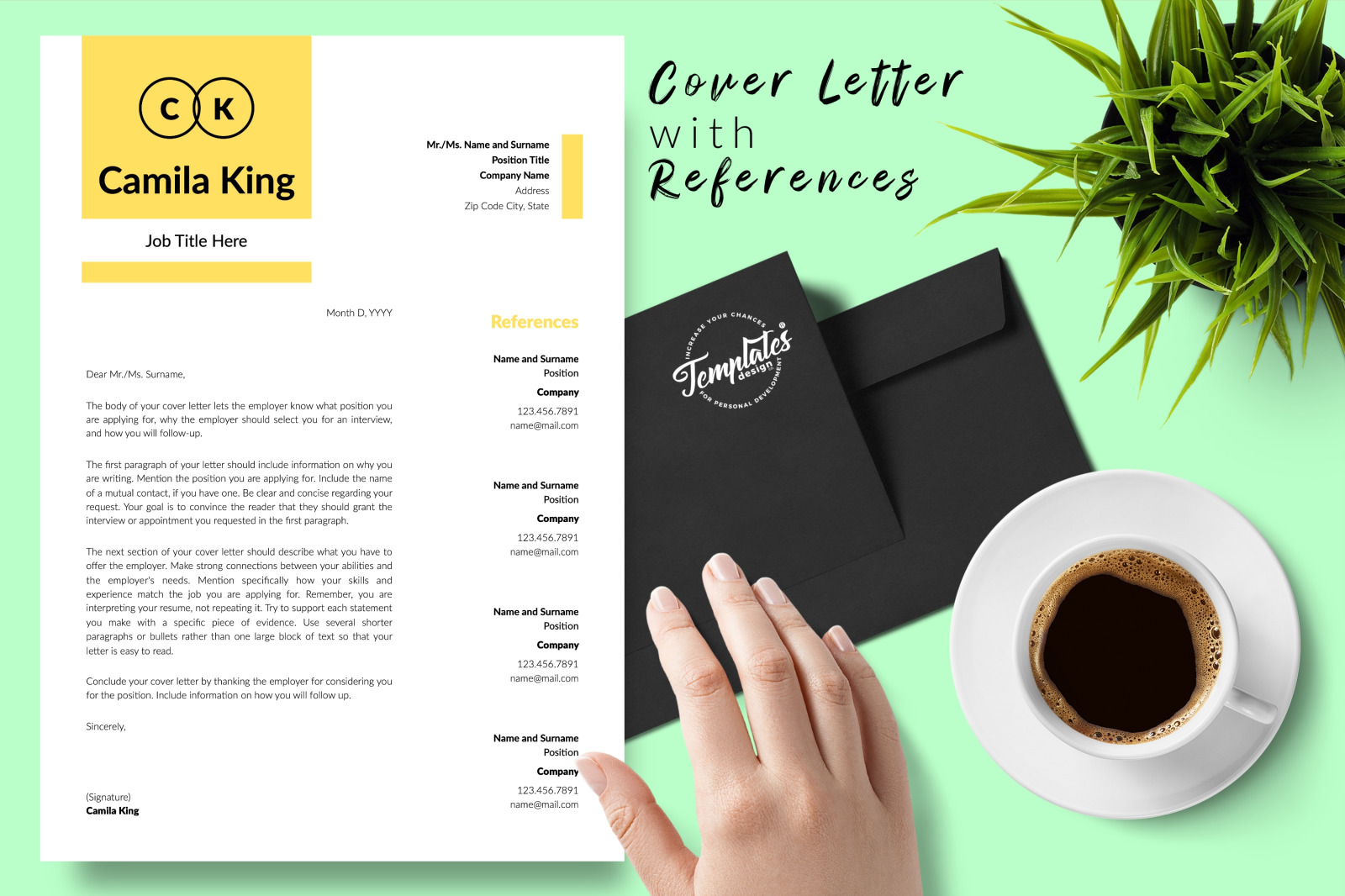 Modern Resume Template for Microsoft Word &amp; Apple Pages // Camila King CV Design Template