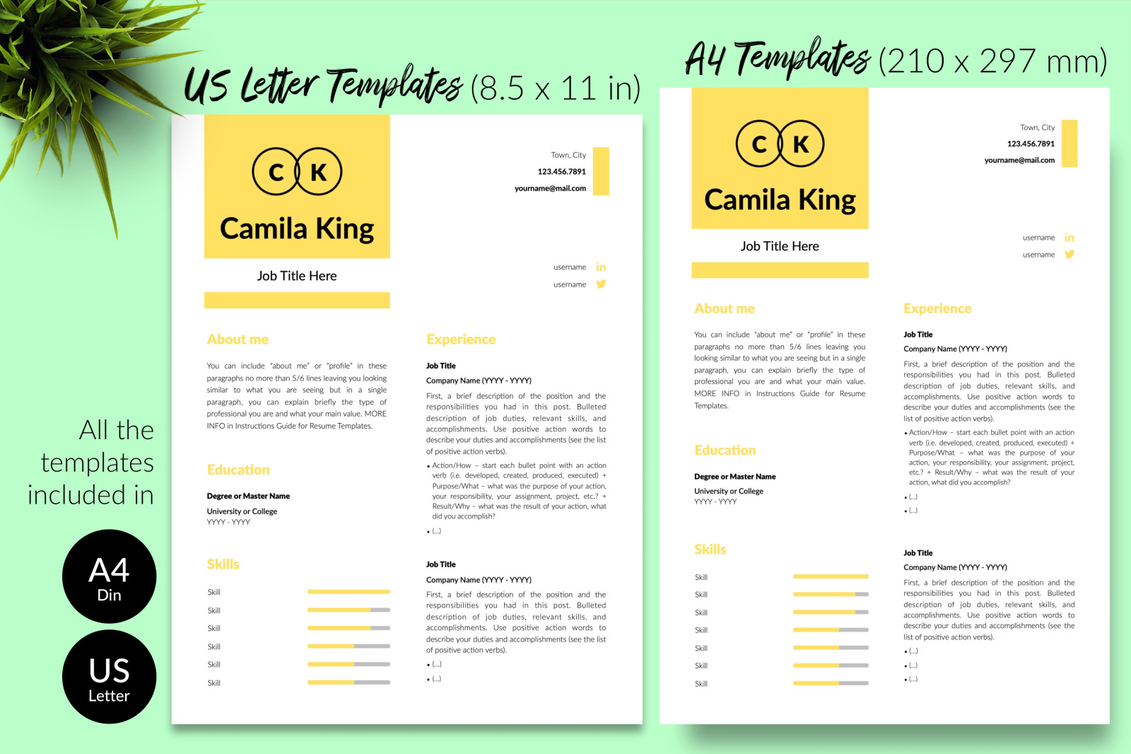 Modern Resume Template for Microsoft Word &amp; Apple Pages // Camila King CV Design Template