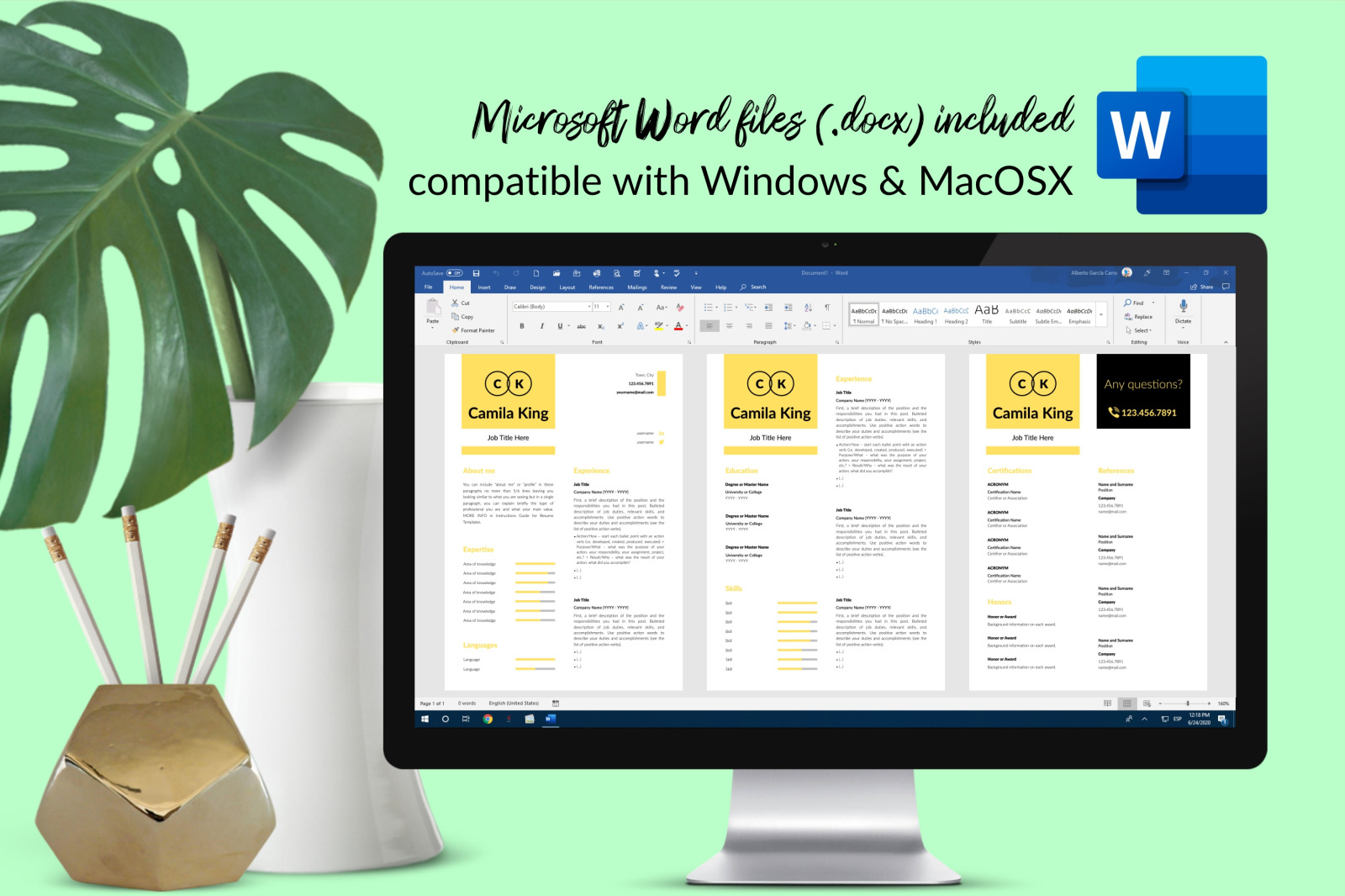Modern Resume Template for Microsoft Word & Apple Pages // Camila King CV Design Template Modern Resume Template for Microsoft Word & Apple Pages // Camila King CV Design Template