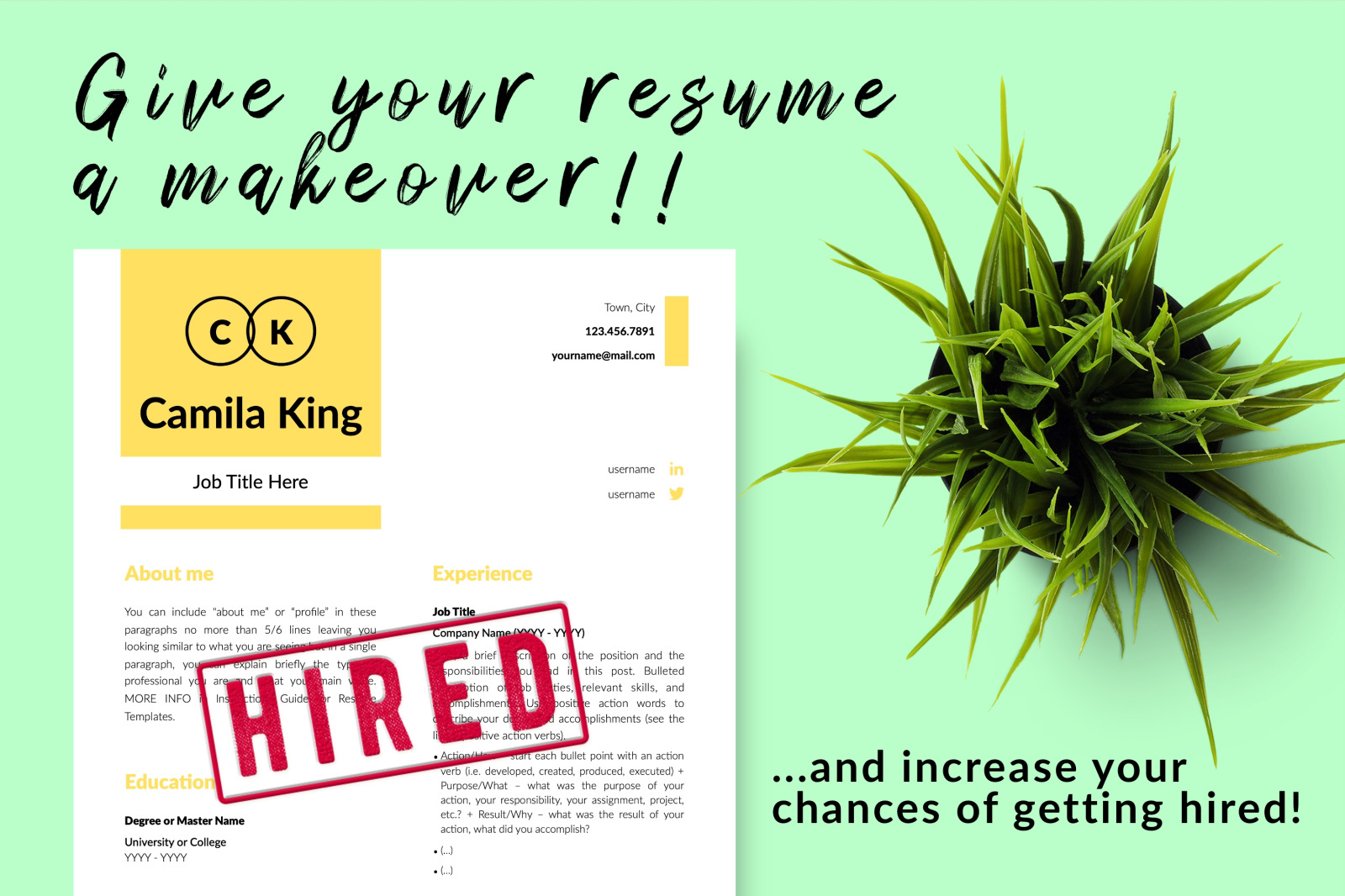 Modern Resume Template for Microsoft Word &amp; Apple Pages // Camila King CV Design Template