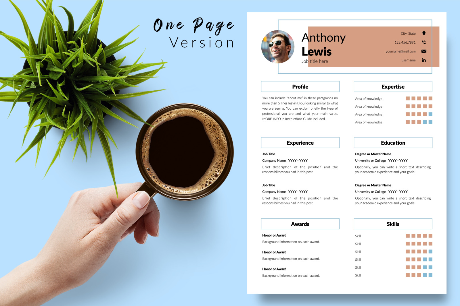 Creative Resume Template for Microsoft Word &amp; Apple Pages // Anthony Lewis CV Design Template