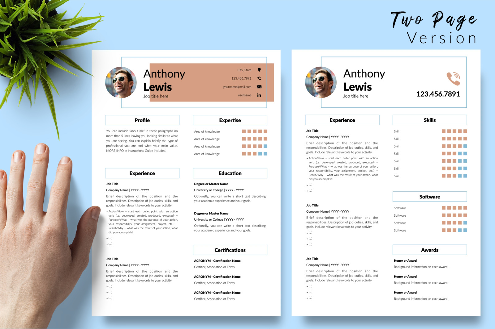 Creative Resume Template for Microsoft Word &amp; Apple Pages // Anthony Lewis CV Design Template