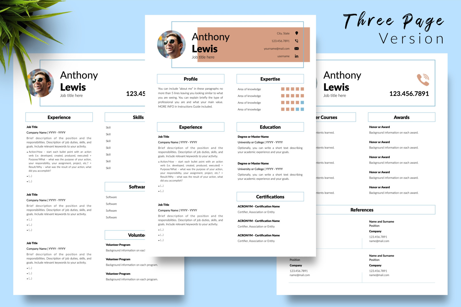 Creative Resume Template for Microsoft Word &amp; Apple Pages // Anthony Lewis CV Design Template