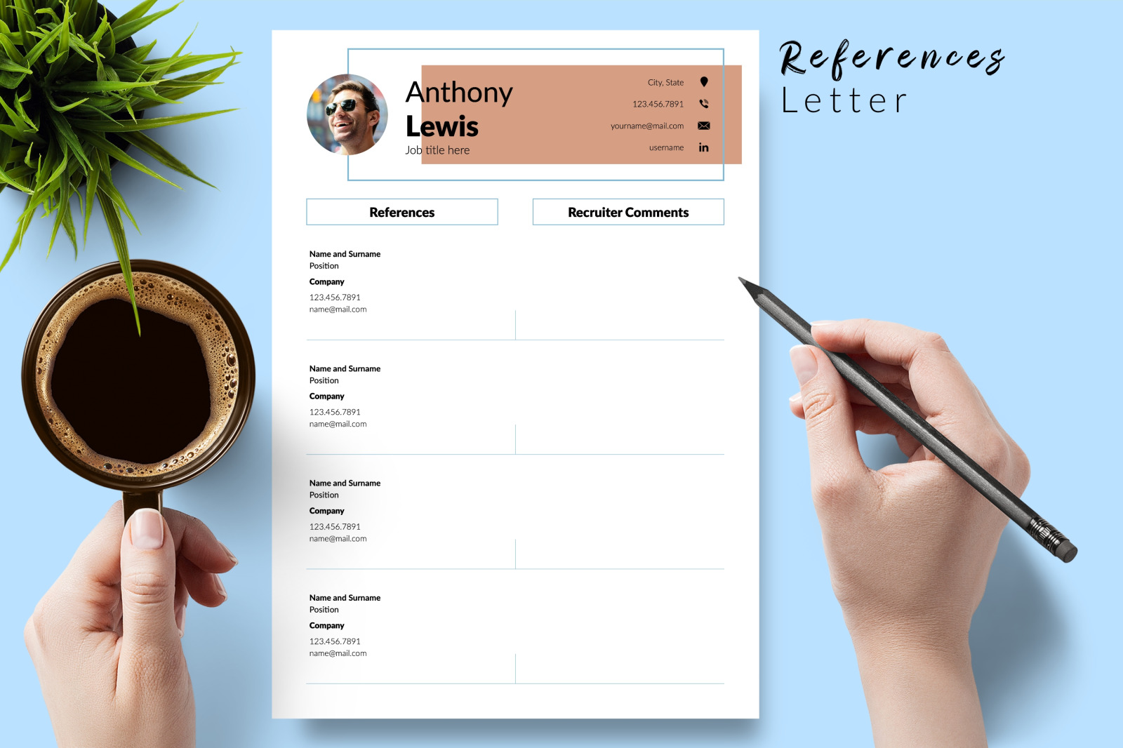 Creative Resume Template for Microsoft Word &amp; Apple Pages // Anthony Lewis CV Design Template