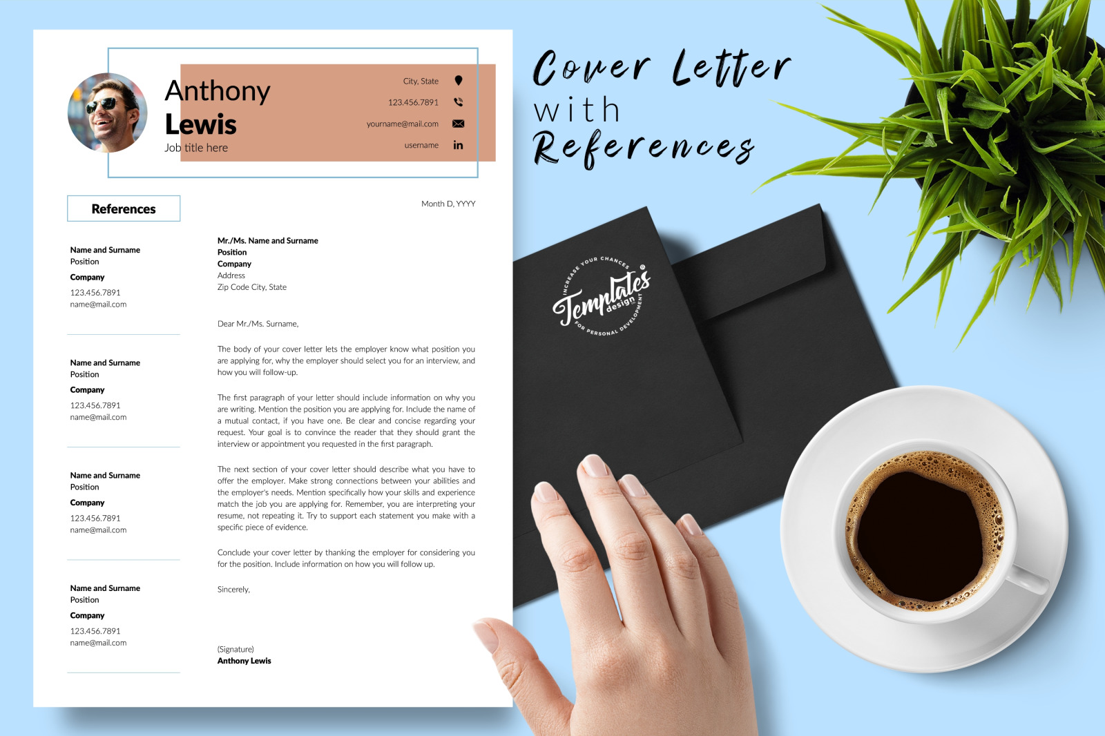 Creative Resume Template for Microsoft Word &amp; Apple Pages // Anthony Lewis CV Design Template