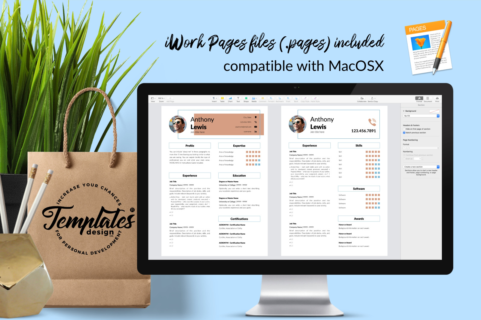 Creative Resume Template for Microsoft Word &amp; Apple Pages // Anthony Lewis CV Design Template