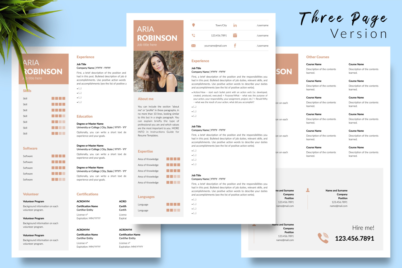 Creative Resume Template for Microsoft Word &amp; Apple Pages // Aria Robinson CV Design Template