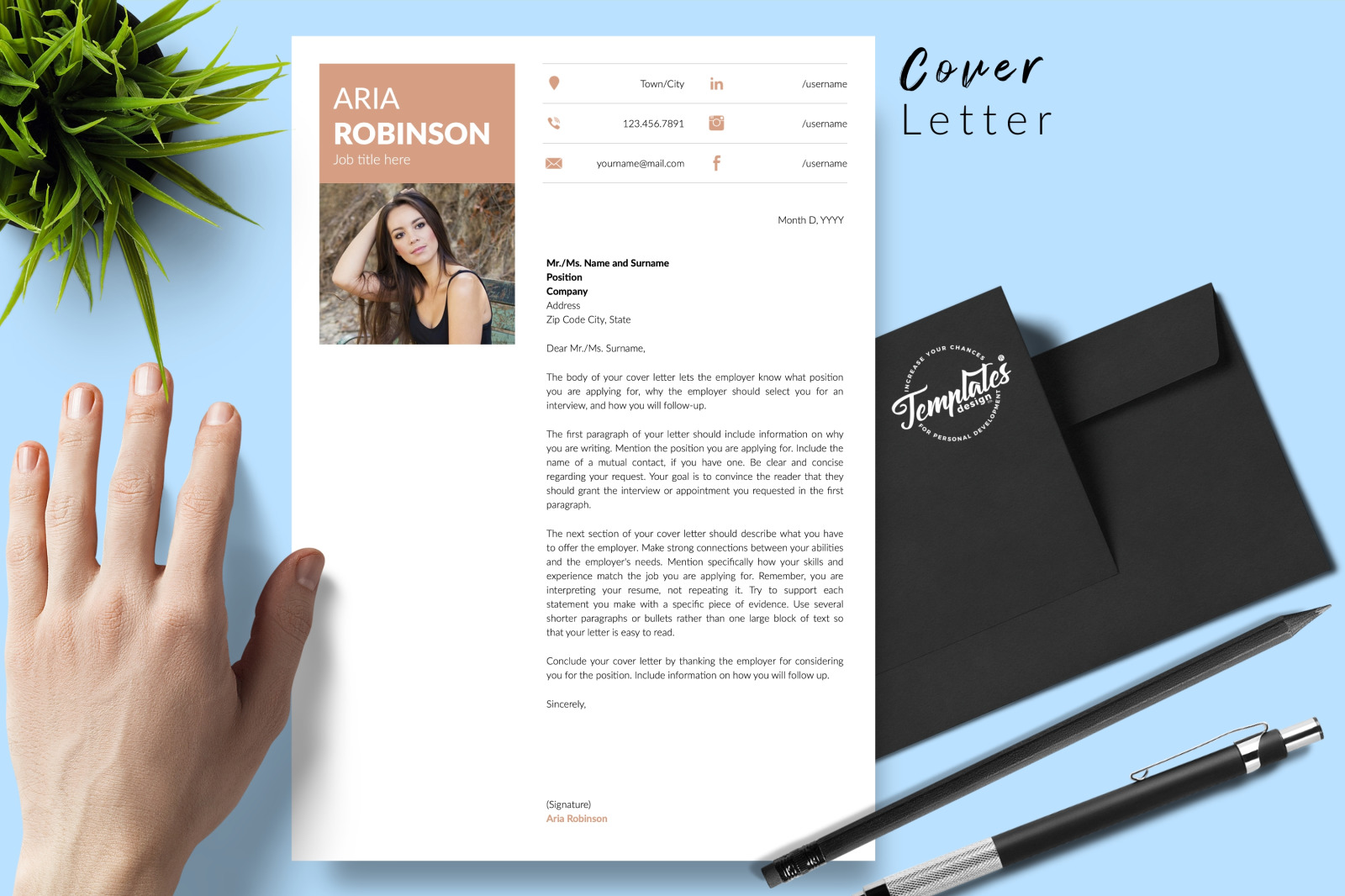 Creative Resume Template for Microsoft Word &amp; Apple Pages // Aria Robinson CV Design Template