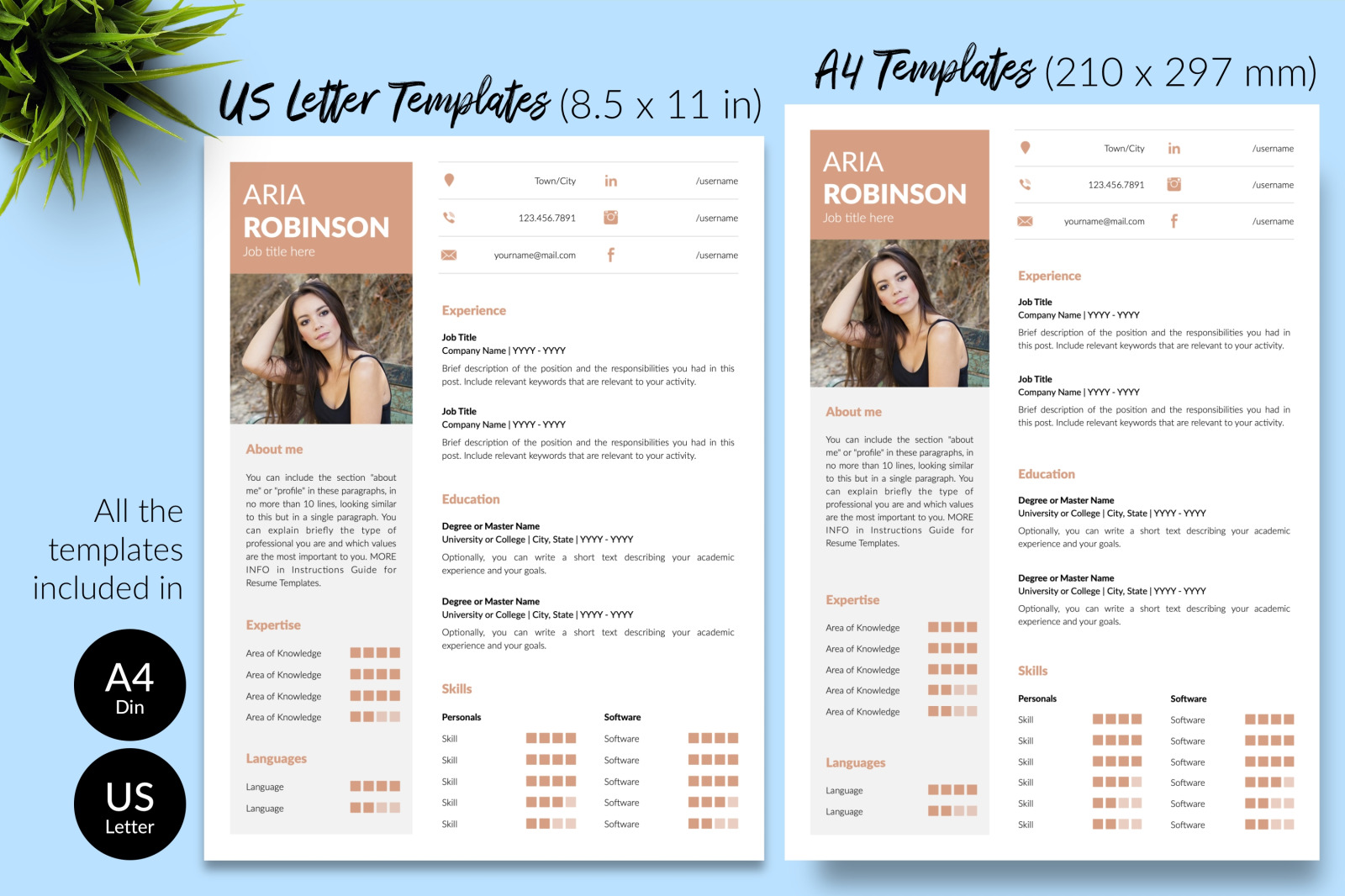 Creative Resume Template for Microsoft Word &amp; Apple Pages // Aria Robinson CV Design Template