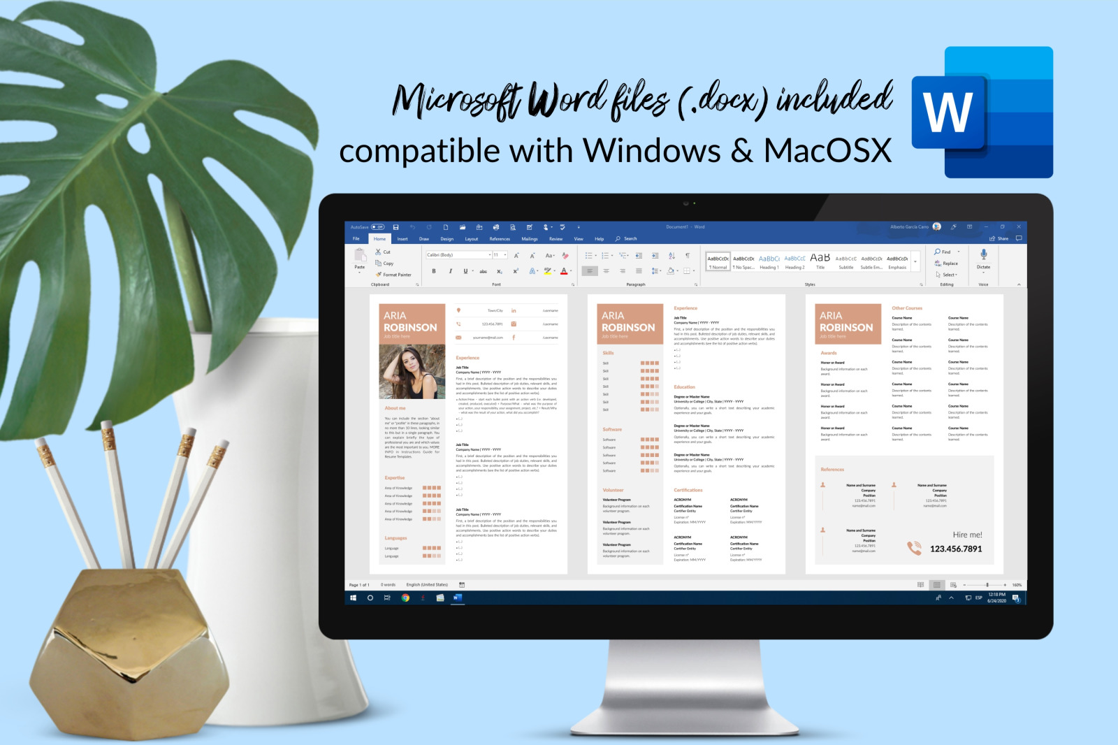 Creative Resume Template for Microsoft Word & Apple Pages // Aria Robinson CV Design Template Creative Resume Template for Microsoft Word & Apple Pages // Aria Robinson CV Design Template