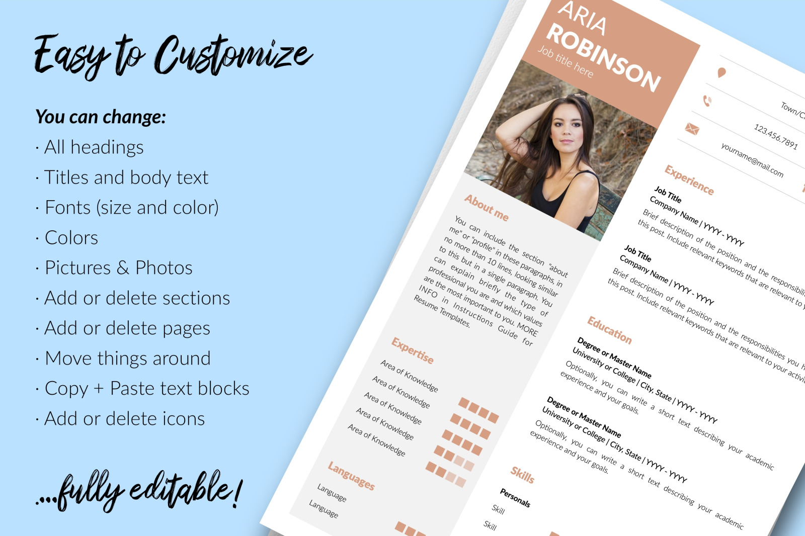 Creative Resume Template for Microsoft Word &amp; Apple Pages // Aria Robinson CV Design Template