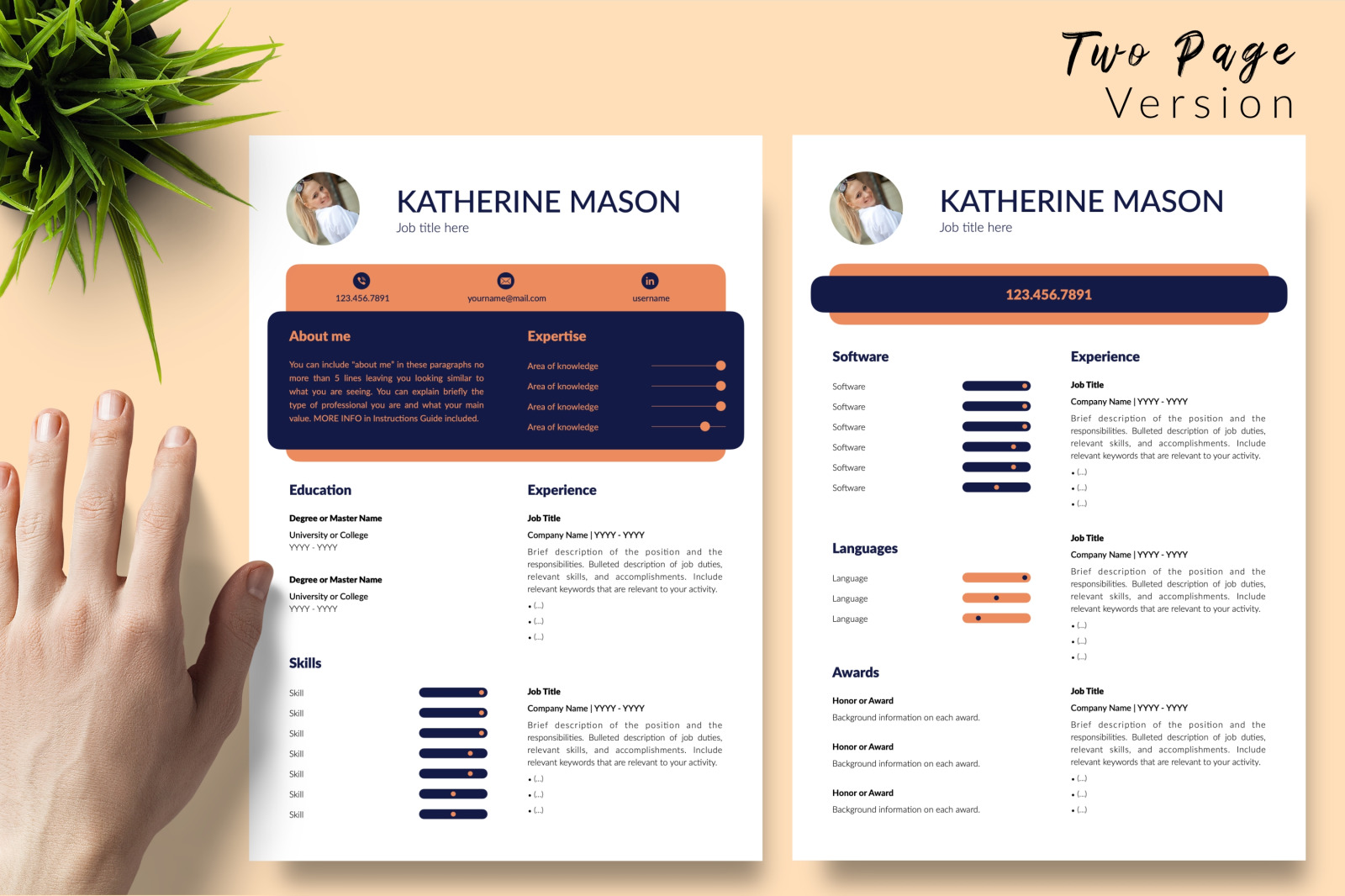 Creative Resume Template for Microsoft Word &amp; Apple Pages // Katherine Mason CV Design Template