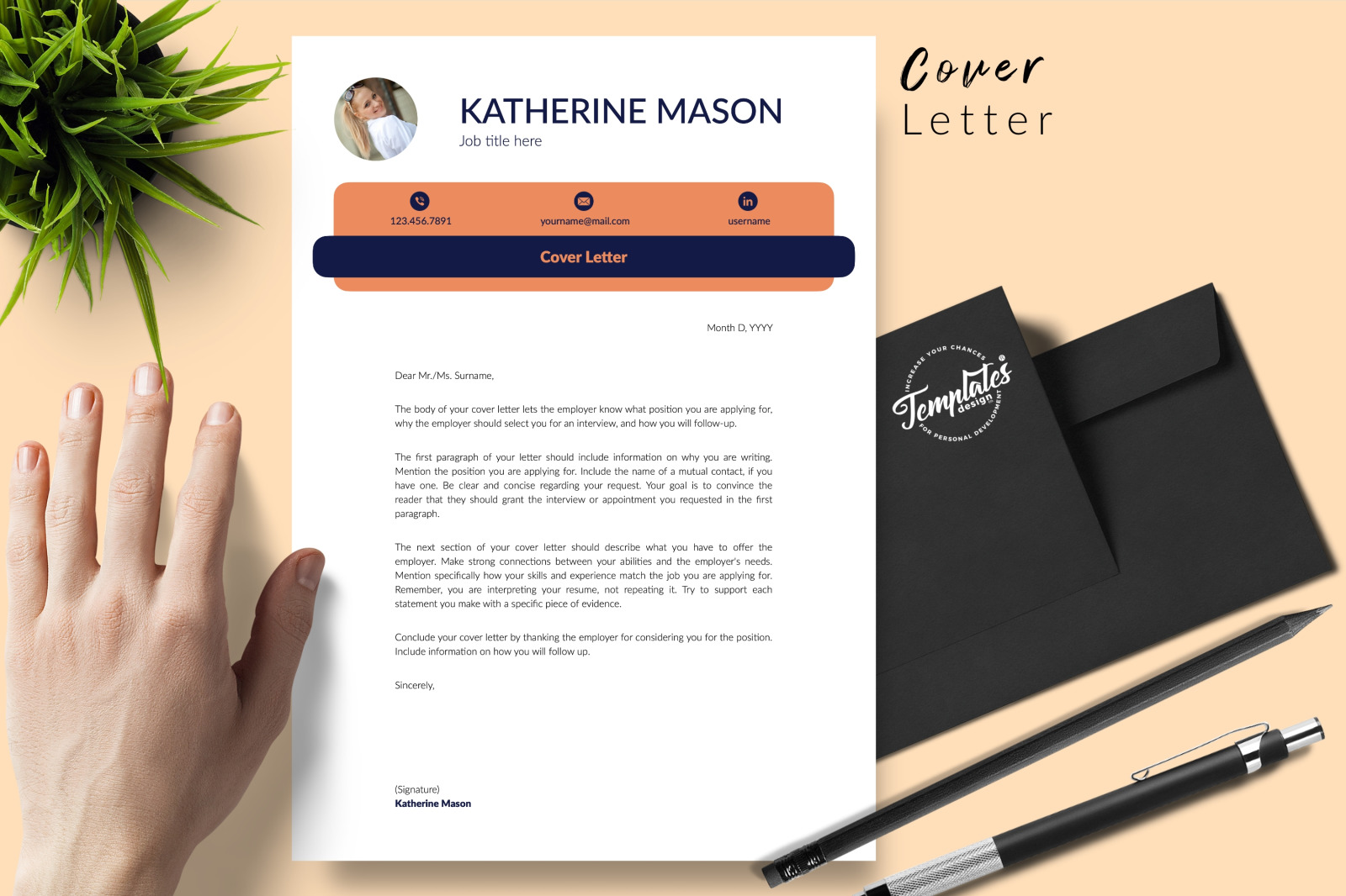 Creative Resume Template for Microsoft Word &amp; Apple Pages // Katherine Mason CV Design Template