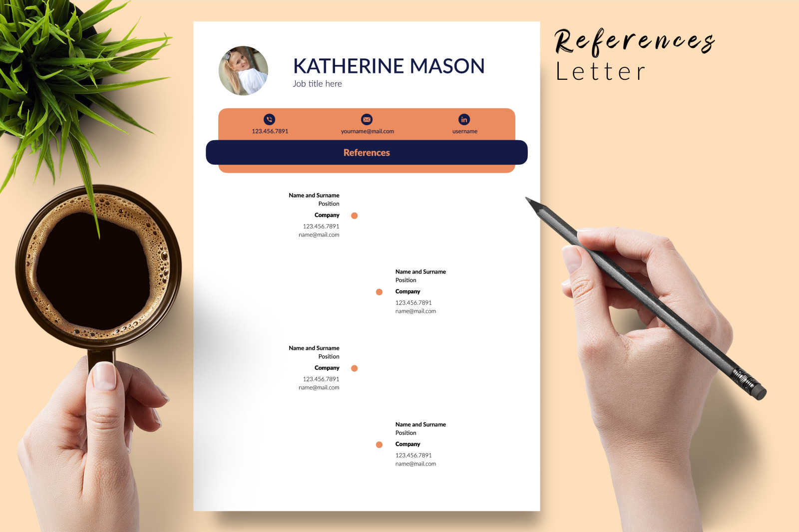 Creative Resume Template for Microsoft Word &amp; Apple Pages // Katherine Mason CV Design Template