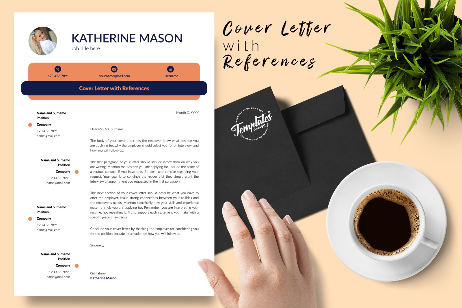 Creative Resume Template for Microsoft Word &amp; Apple Pages // Katherine Mason CV Design Template