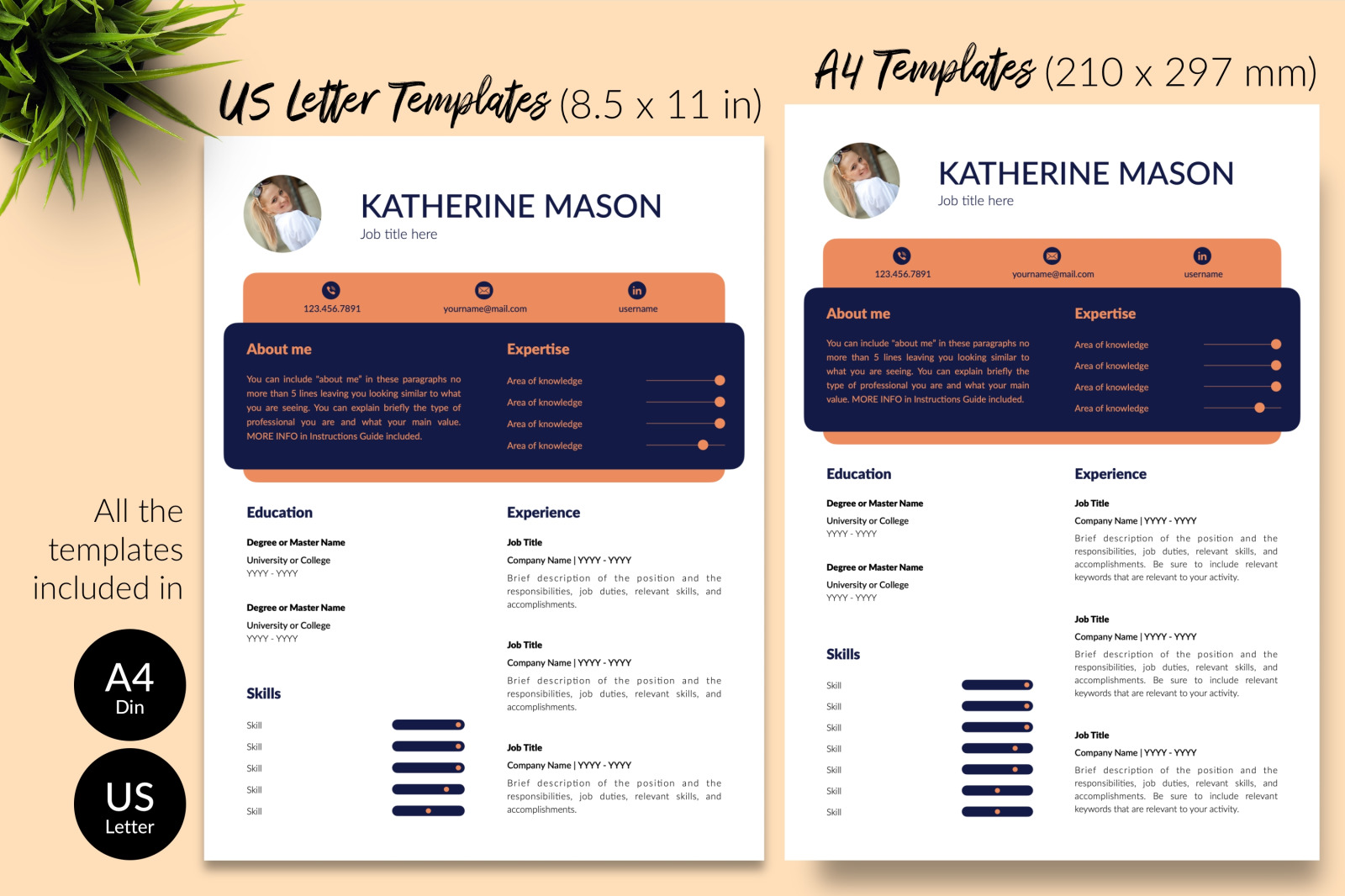 Creative Resume Template for Microsoft Word &amp; Apple Pages // Katherine Mason CV Design Template