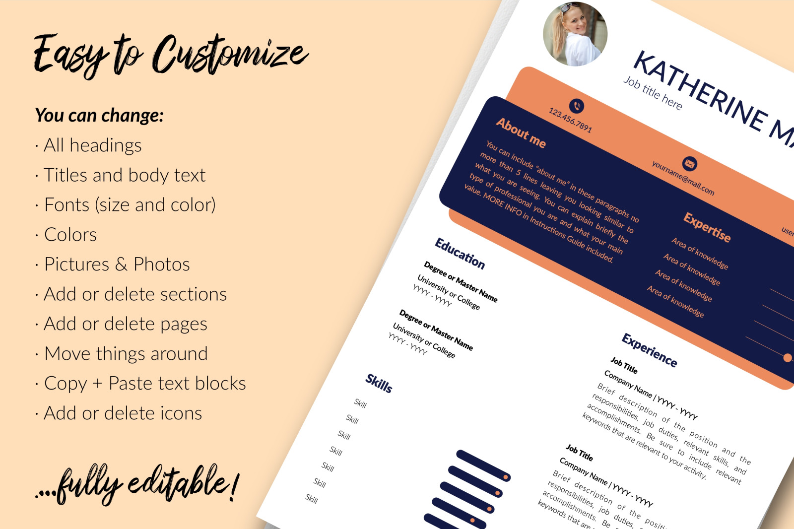 Creative Resume Template for Microsoft Word &amp; Apple Pages // Katherine Mason CV Design Template