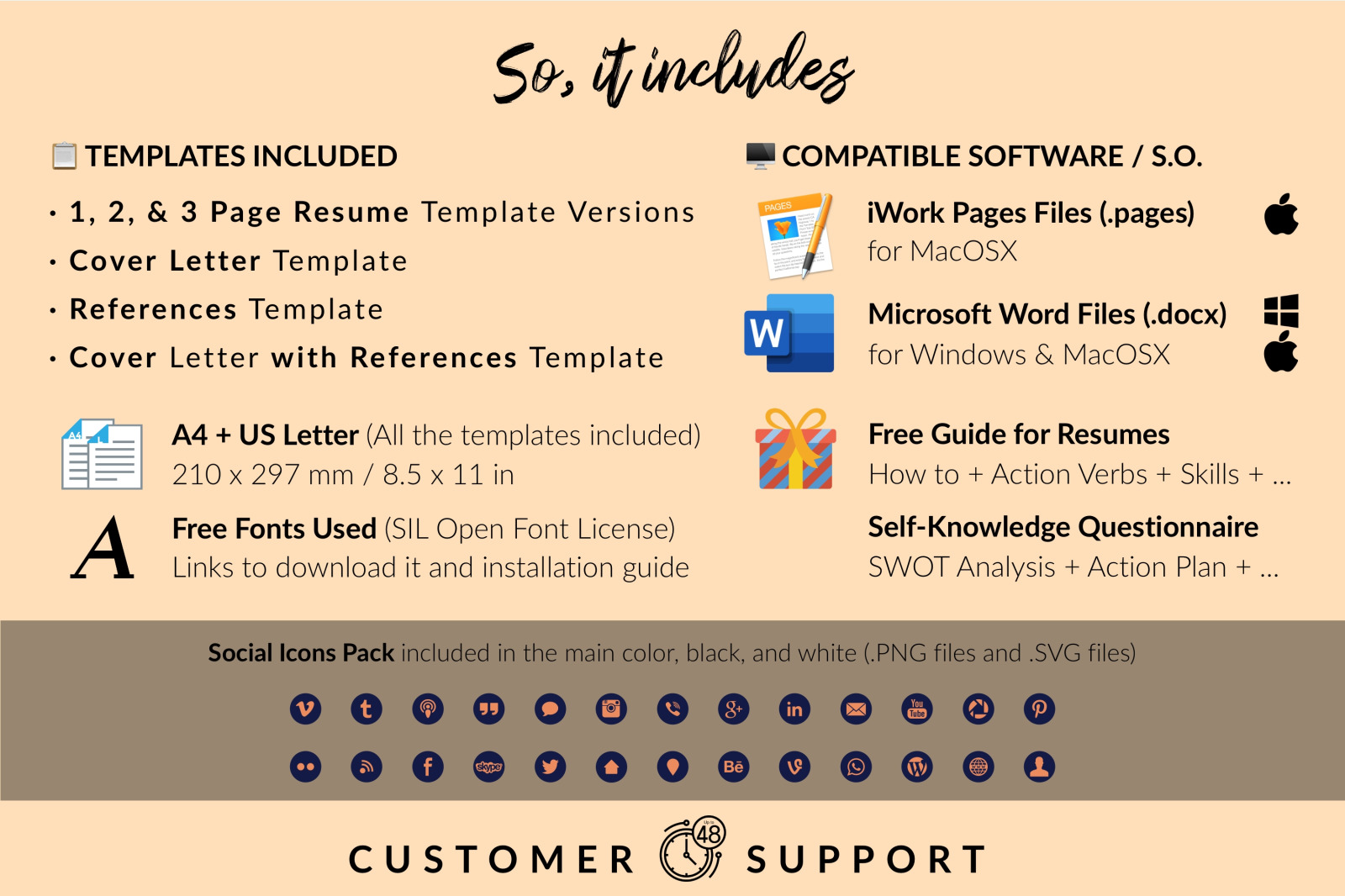 Creative Resume Template for Microsoft Word &amp; Apple Pages // Katherine Mason CV Design Template