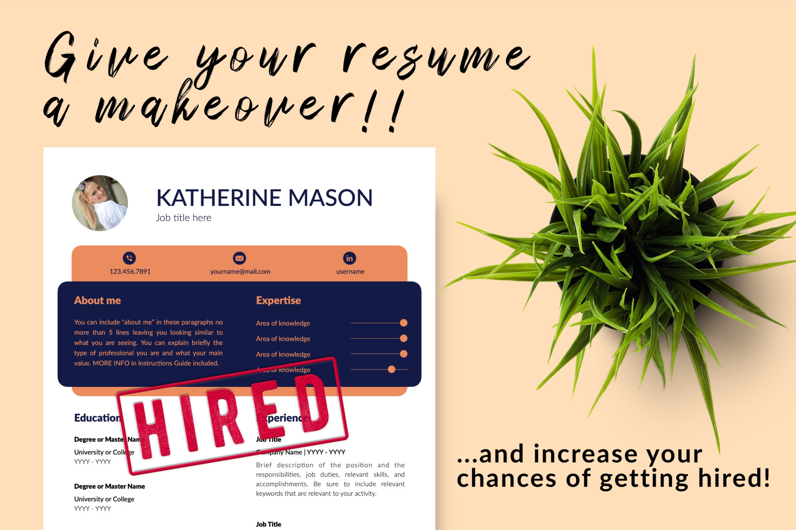 Creative Resume Template for Microsoft Word &amp; Apple Pages // Katherine Mason CV Design Template