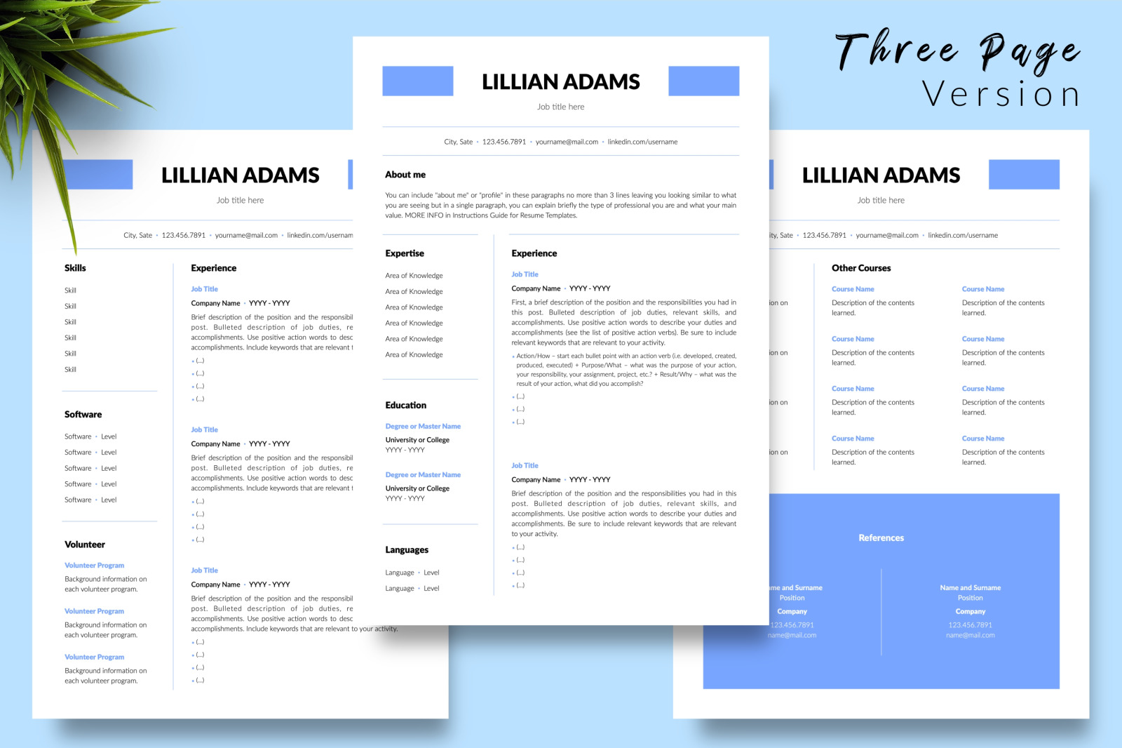 Simple Resume Template for Microsoft Word &amp; Apple Pages // Lillian Adams CV Design Template