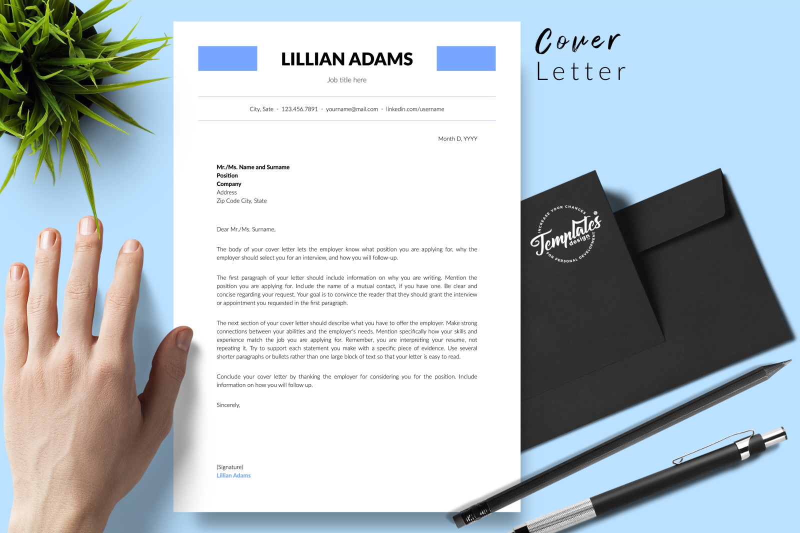 Simple Resume Template for Microsoft Word &amp; Apple Pages // Lillian Adams CV Design Template