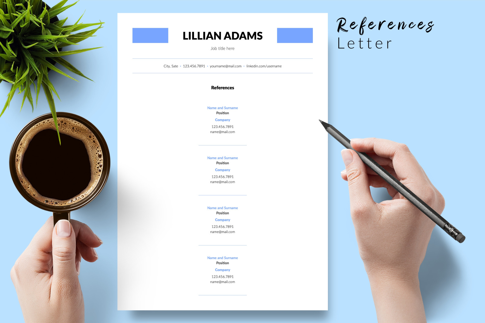 Simple Resume Template for Microsoft Word &amp; Apple Pages // Lillian Adams CV Design Template