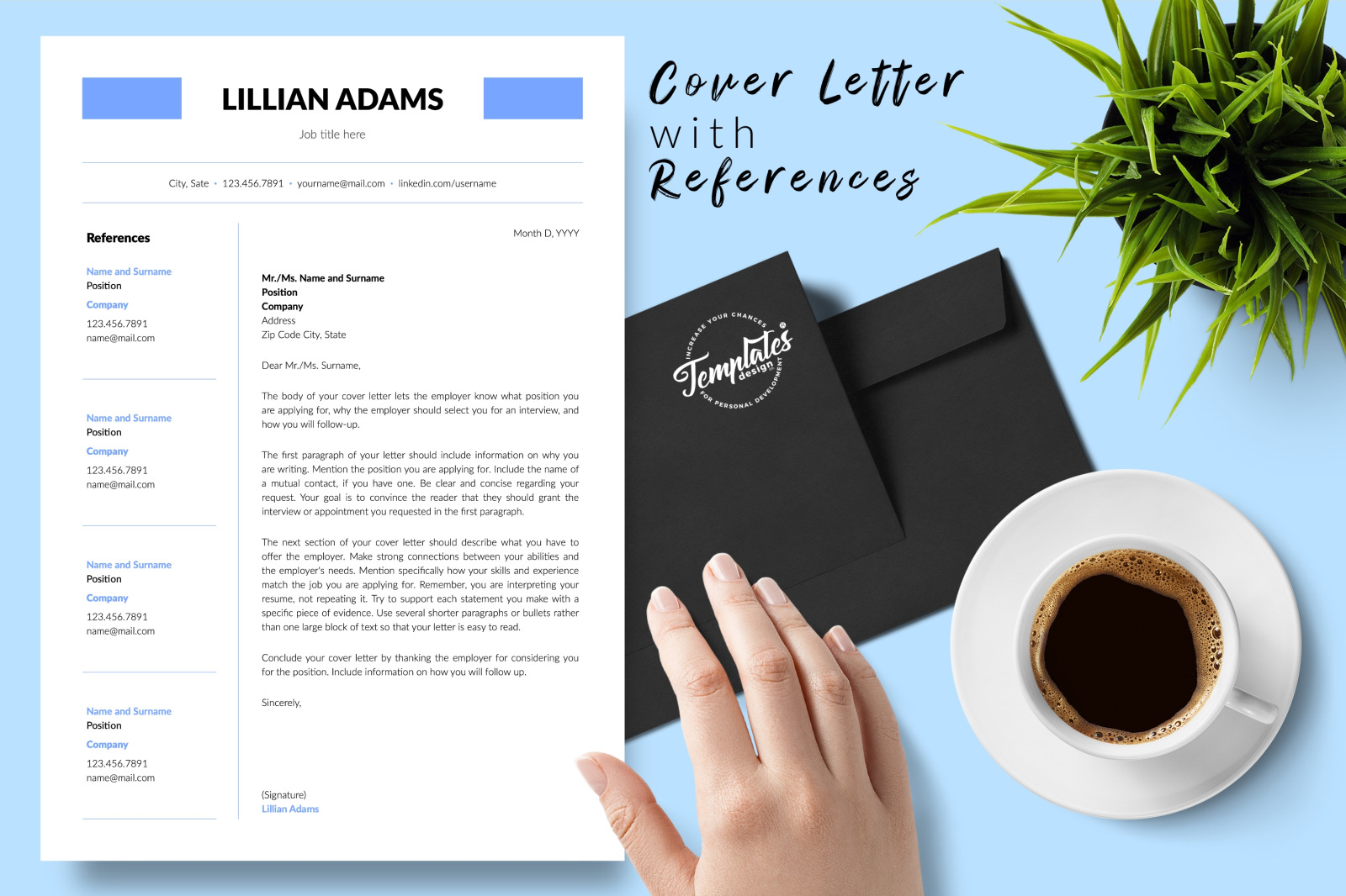 Simple Resume Template for Microsoft Word &amp; Apple Pages // Lillian Adams CV Design Template