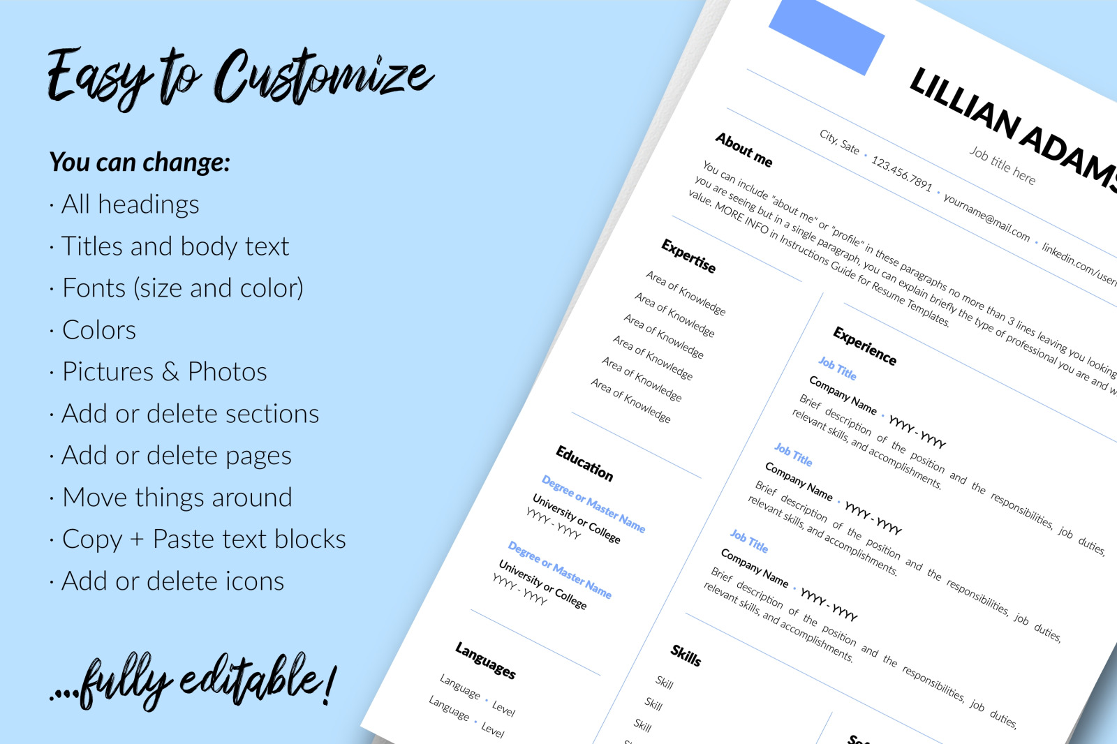 Simple Resume Template for Microsoft Word & Apple Pages // Lillian Adams CV Design Template Simple Resume Template for Microsoft Word & Apple Pages // Lillian Adams CV Design Template
