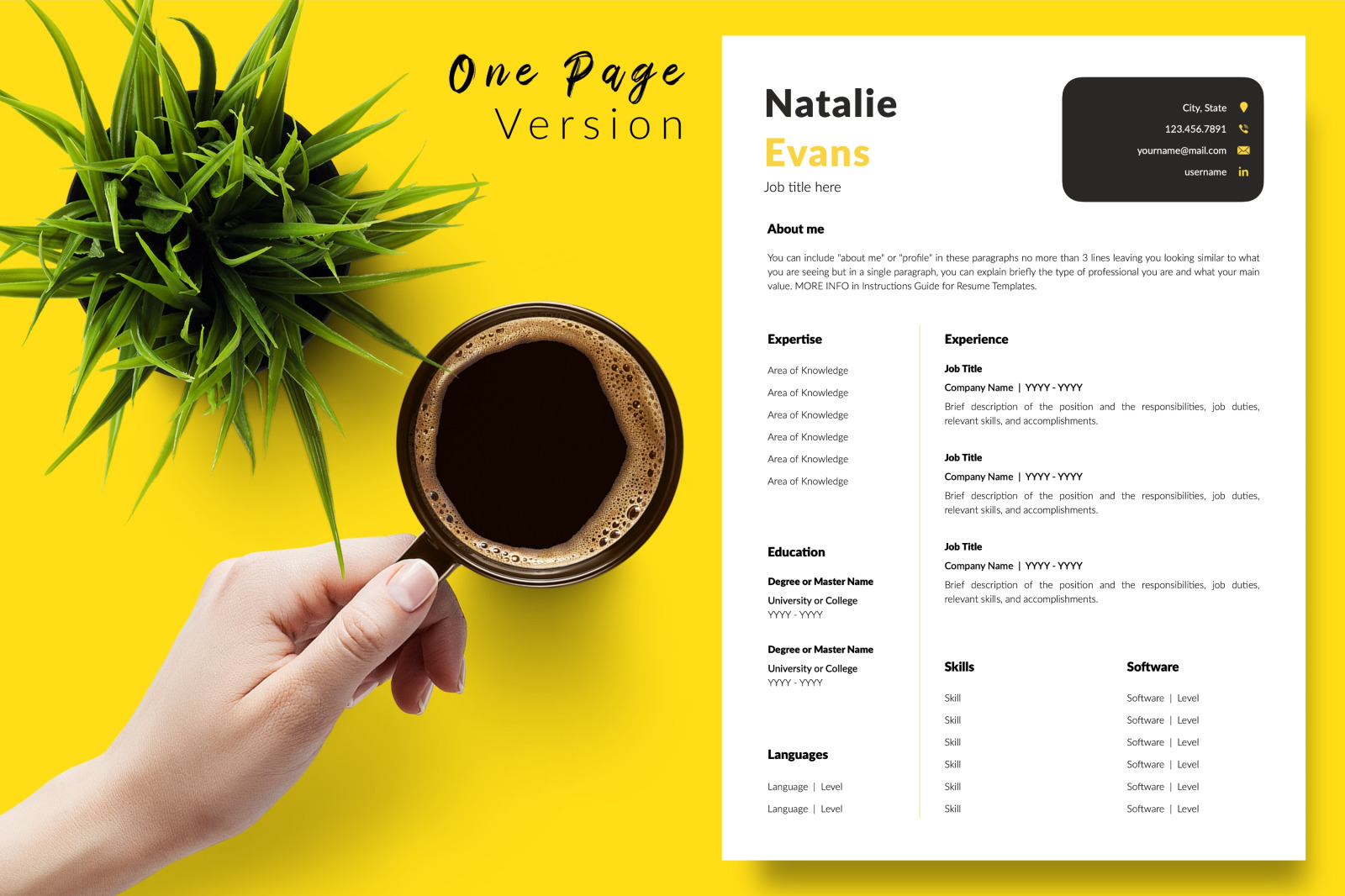 Simple Resume Template for Microsoft Word &amp; Apple Pages // Natalie Evans CV Design Template