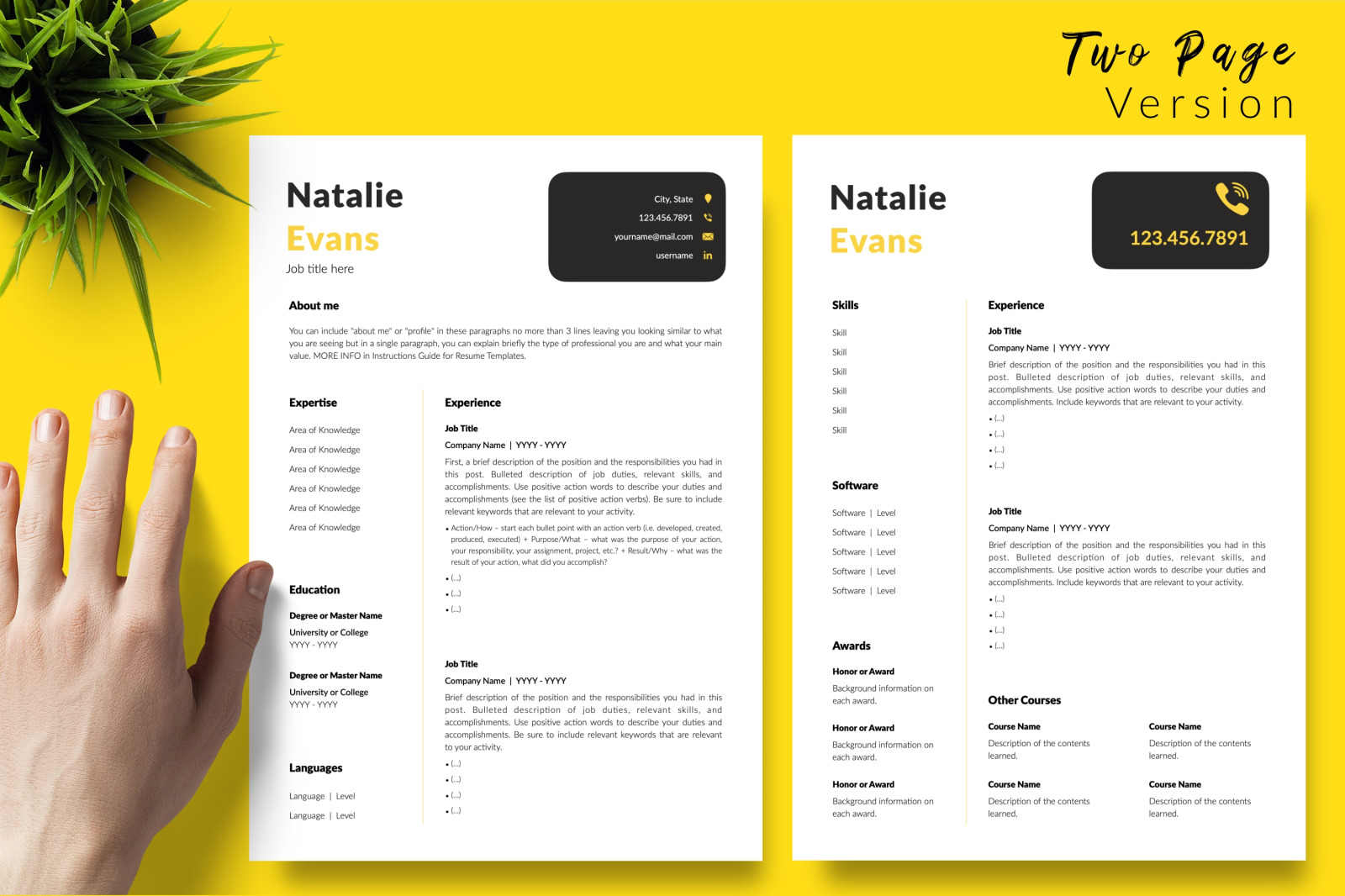 Simple Resume Template for Microsoft Word &amp; Apple Pages // Natalie Evans CV Design Template