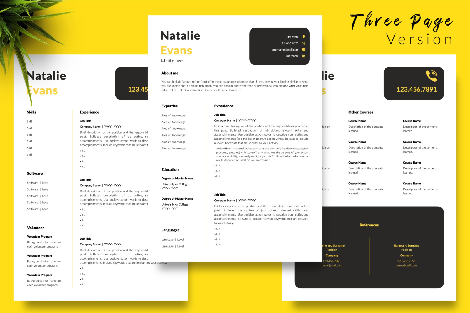 Simple Resume Template for Microsoft Word &amp; Apple Pages // Natalie Evans CV Design Template