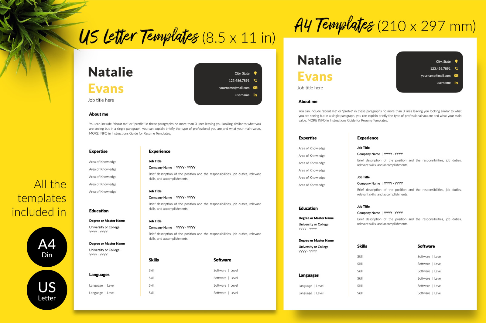 Simple Resume Template for Microsoft Word &amp; Apple Pages // Natalie Evans CV Design Template