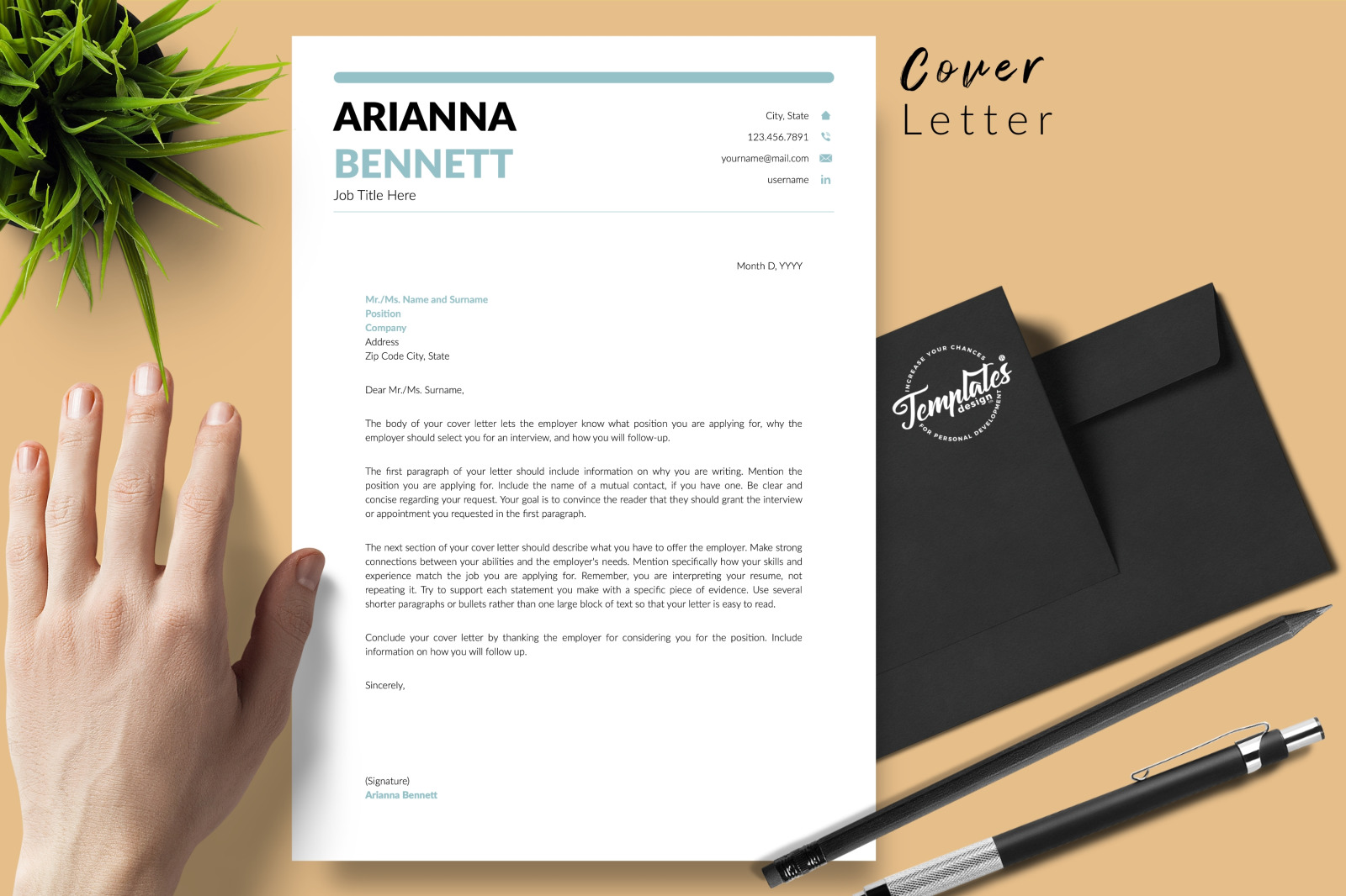 Simple Resume Template for Microsoft Word &amp; Apple Pages // Arianna Bennett CV Design Template