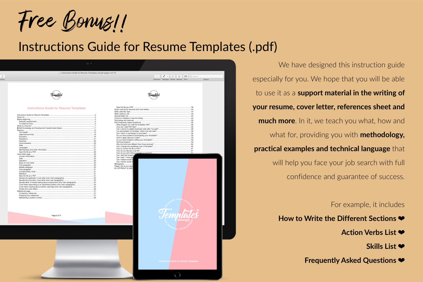 Simple Resume Template for Microsoft Word &amp; Apple Pages // Arianna Bennett CV Design Template