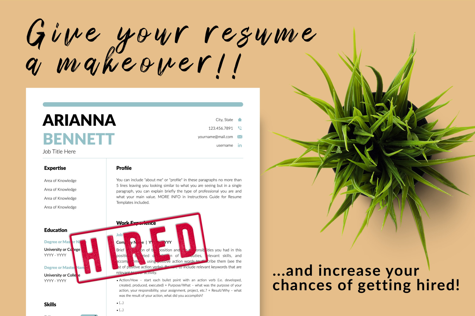 Simple Resume Template for Microsoft Word &amp; Apple Pages // Arianna Bennett CV Design Template