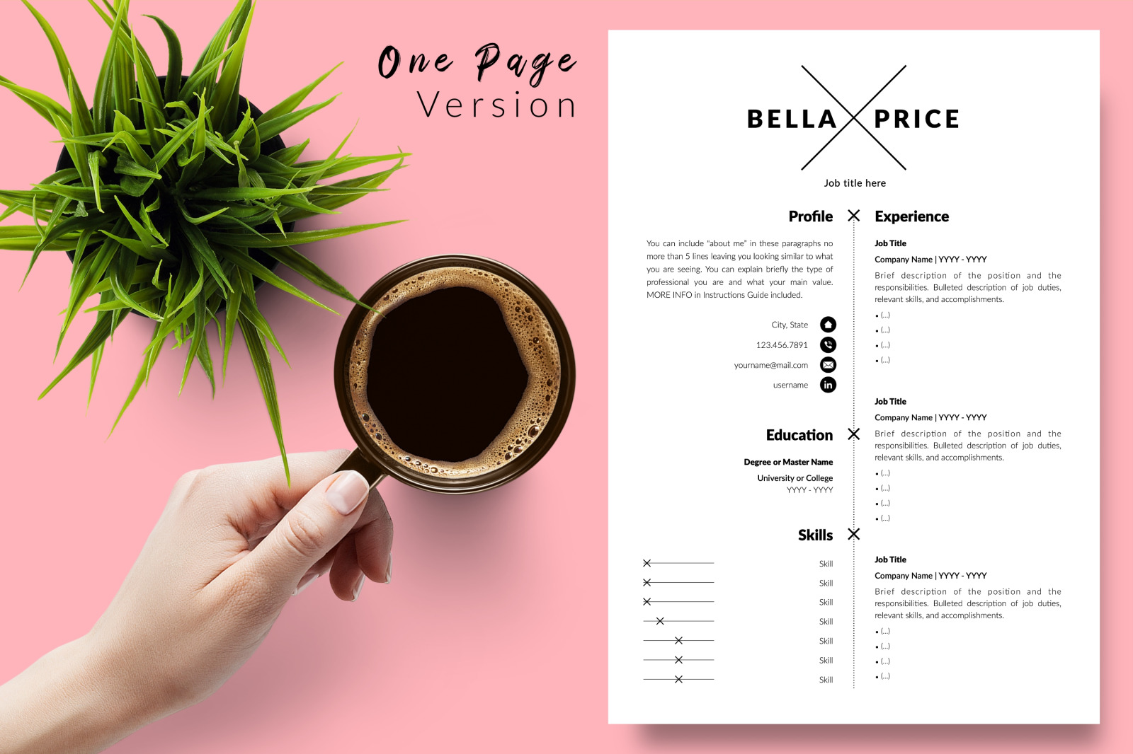 Simple Resume Template for Microsoft Word &amp; Apple Pages // Bella Price CV Design Template