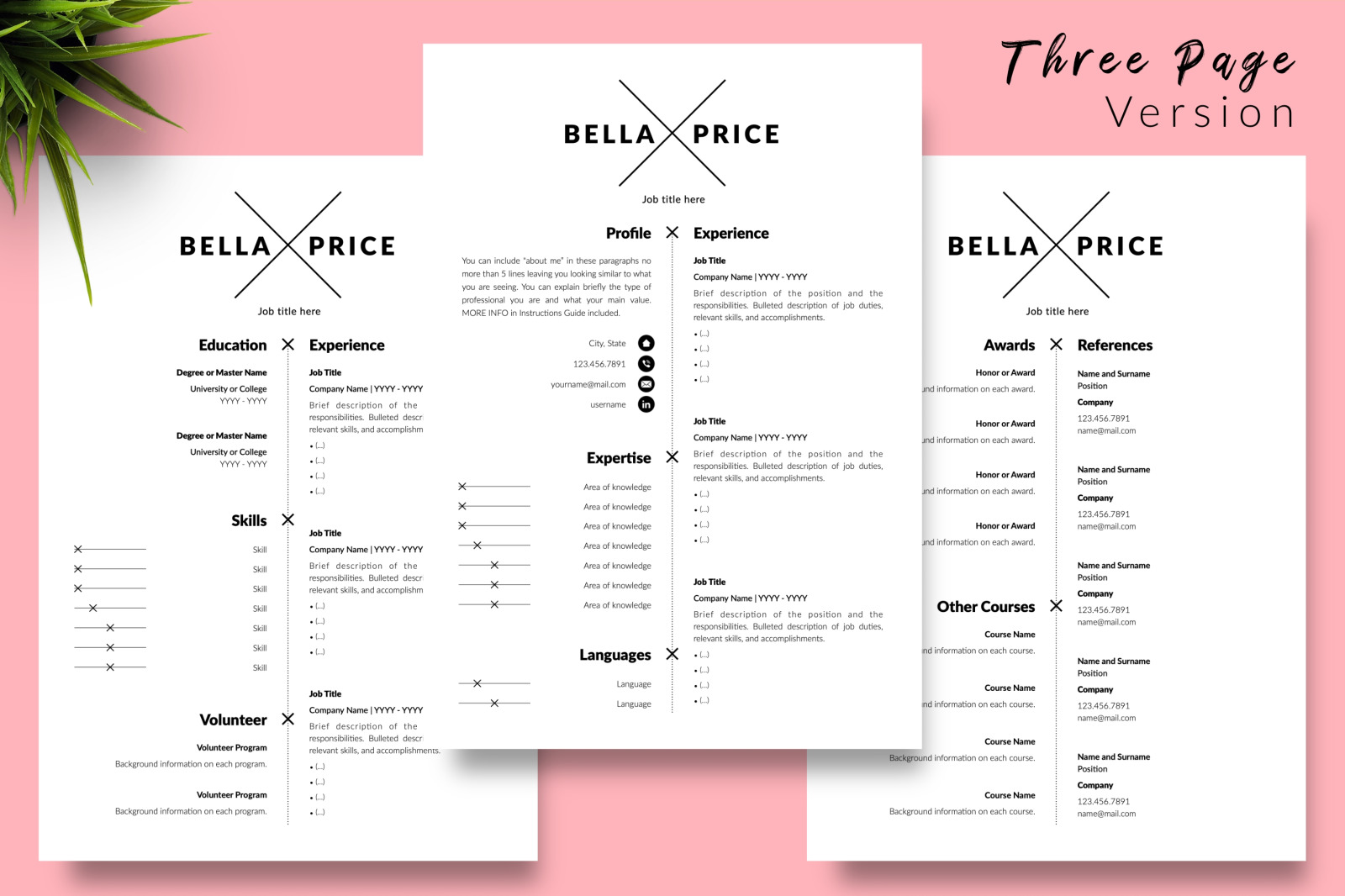 Simple Resume Template for Microsoft Word &amp; Apple Pages // Bella Price CV Design Template