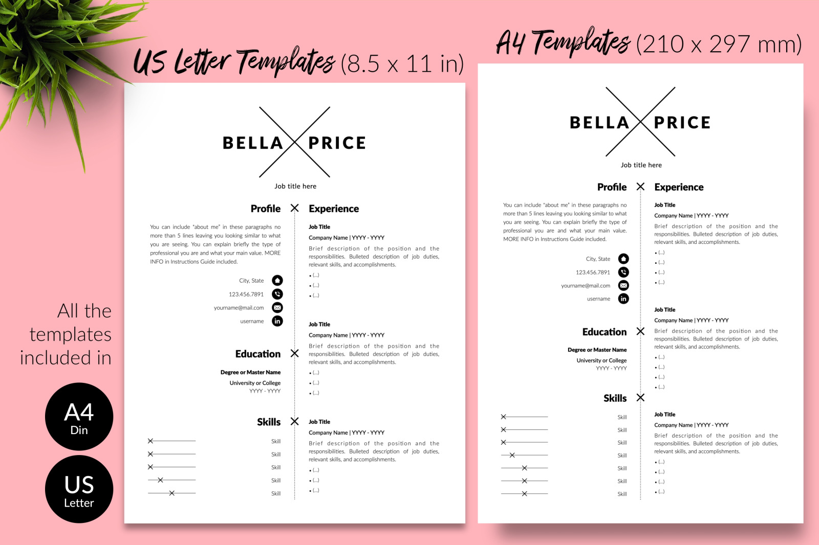 Simple Resume Template for Microsoft Word &amp; Apple Pages // Bella Price CV Design Template