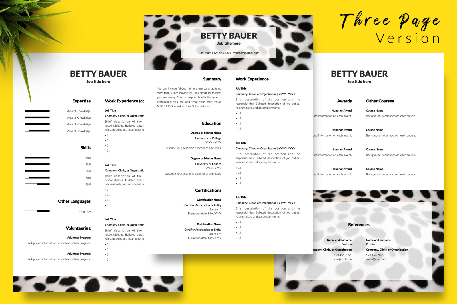 Animal Care Resume Template for Microsoft Word &amp; Apple Pages // Betty Bauer CV Design Template