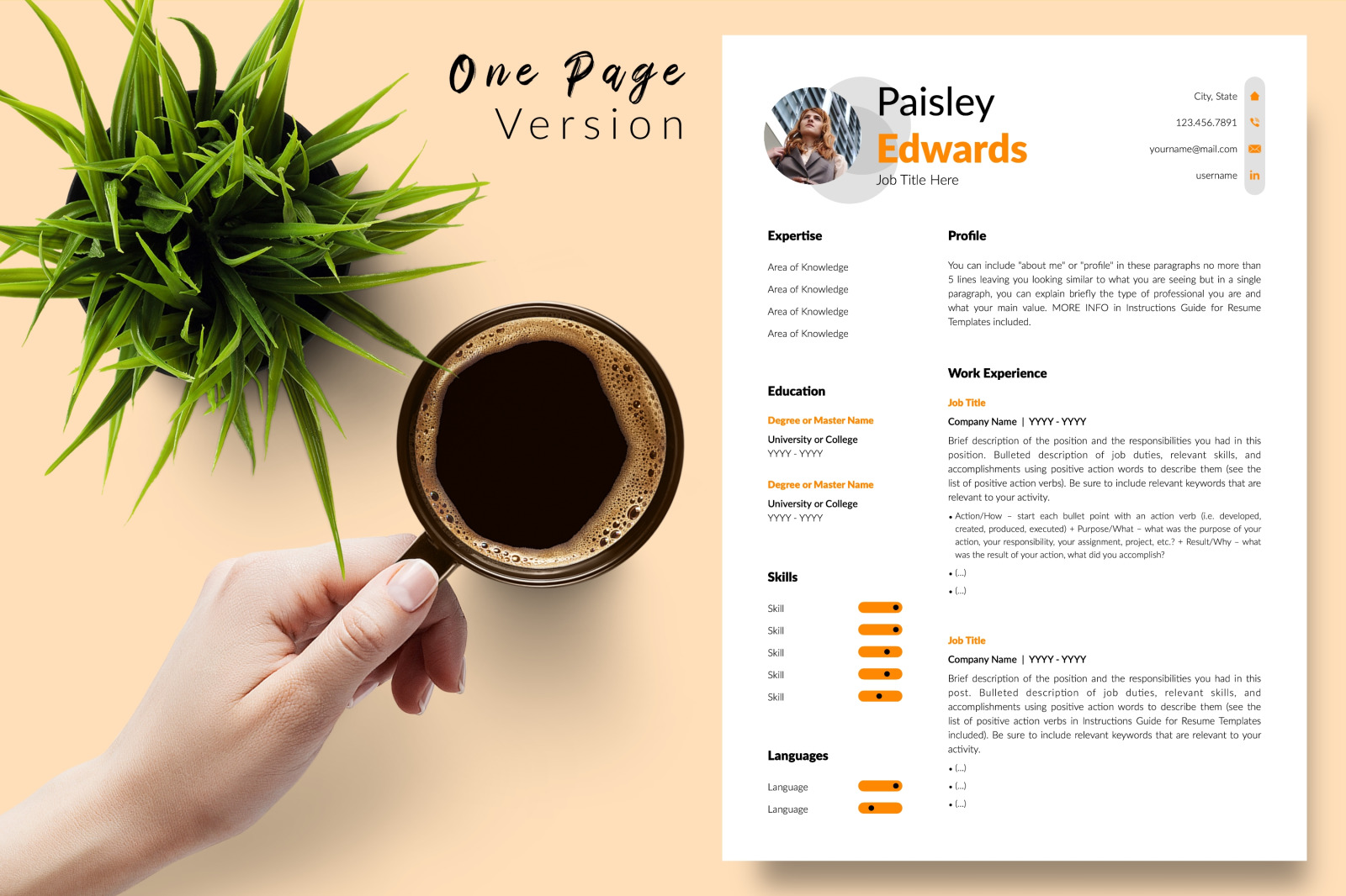 Modern Resume Template for Microsoft Word &amp; Apple Pages // Paisley Edwards CV Design Template