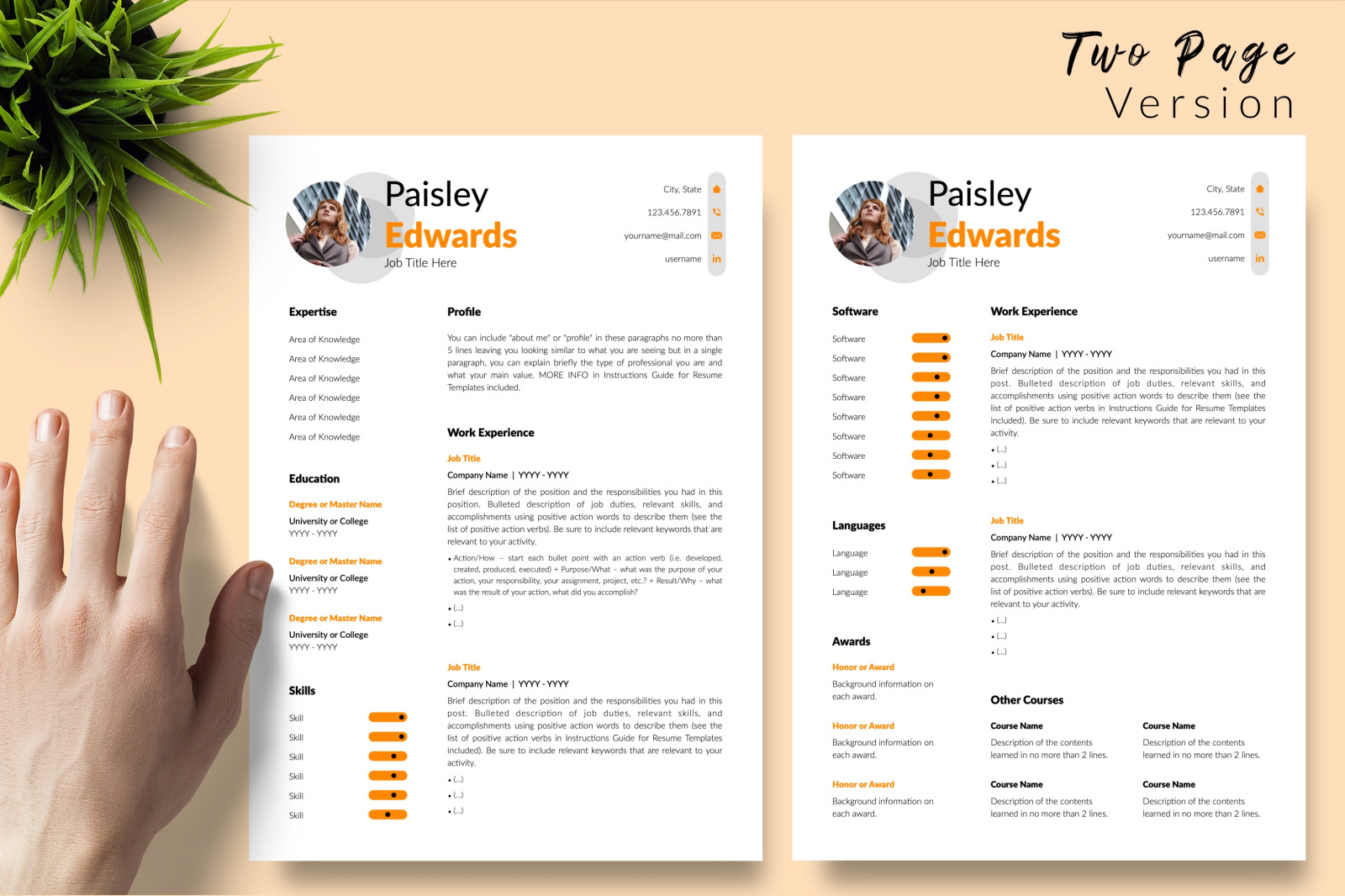 Modern Resume Template for Microsoft Word &amp; Apple Pages // Paisley Edwards CV Design Template