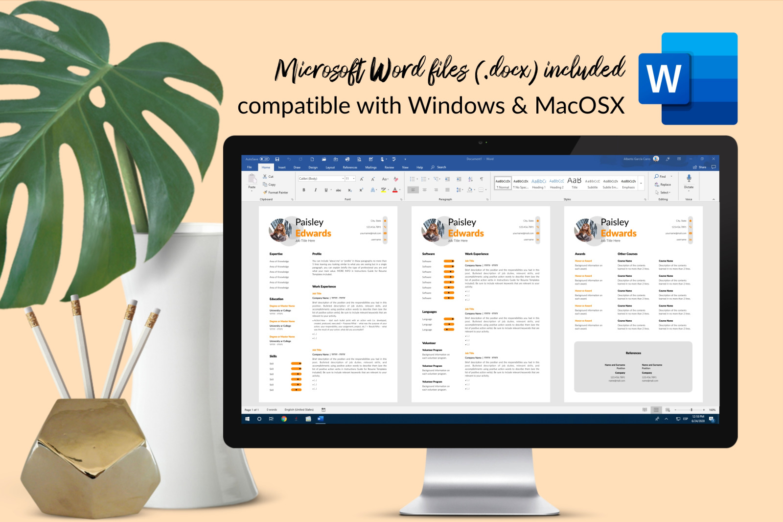 Modern Resume Template for Microsoft Word & Apple Pages // Paisley Edwards CV Design Template Modern Resume Template for Microsoft Word & Apple Pages // Paisley Edwards CV Design Template