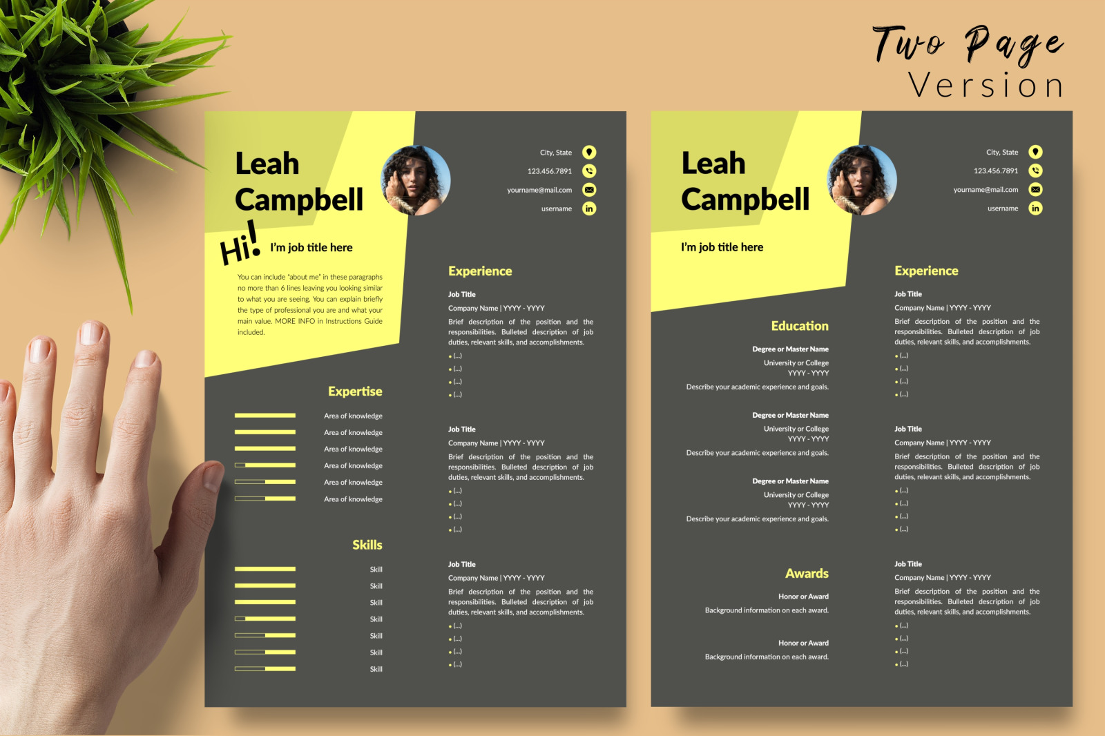 Modern Resume Template for Microsoft Word &amp; Apple Pages // Leah Campbell CV Design Template