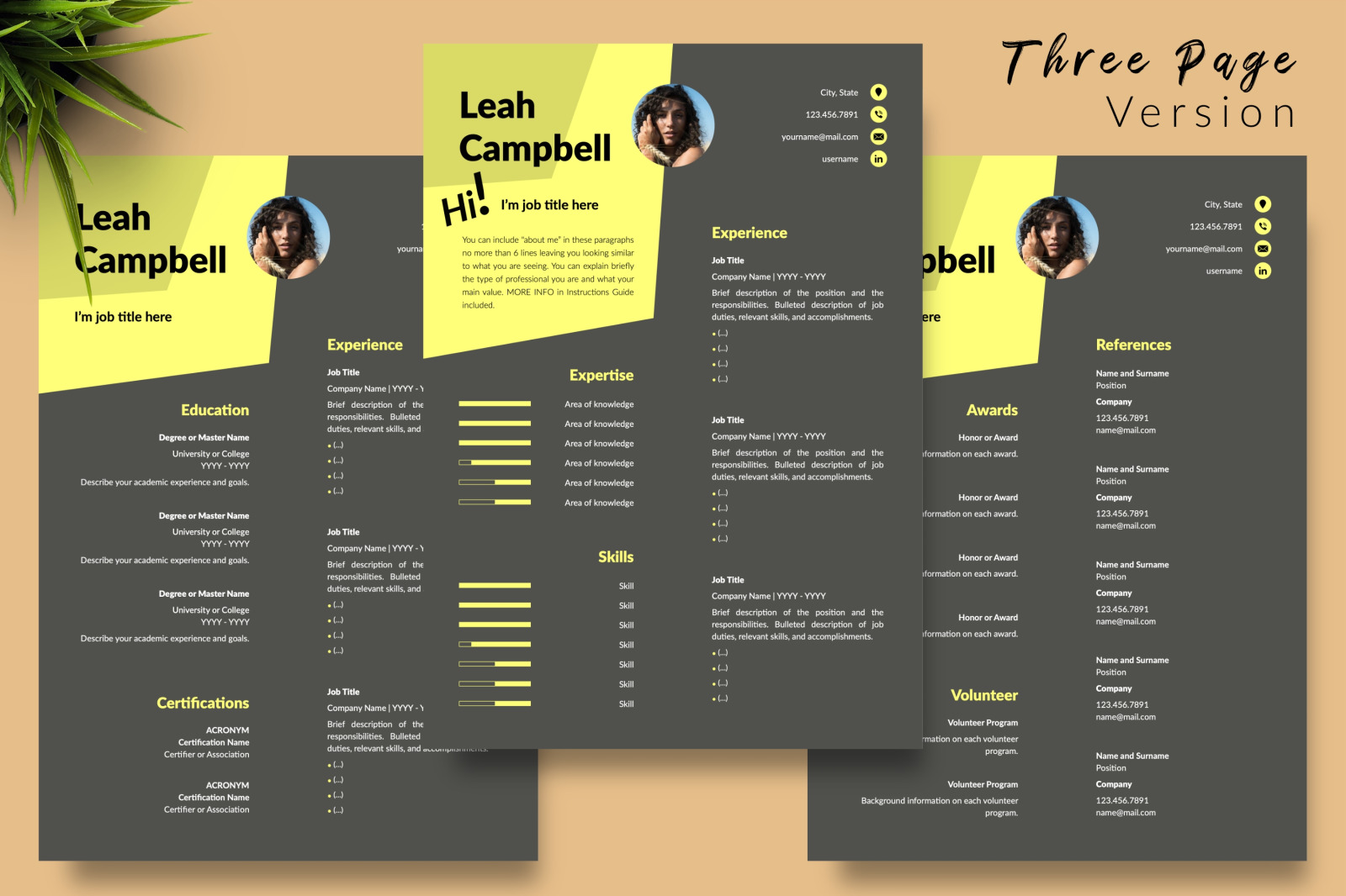 Modern Resume Template for Microsoft Word &amp; Apple Pages // Leah Campbell CV Design Template