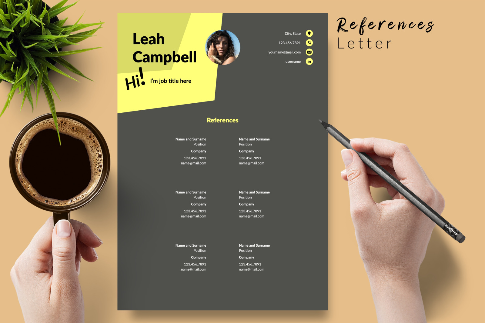 Modern Resume Template for Microsoft Word &amp; Apple Pages // Leah Campbell CV Design Template