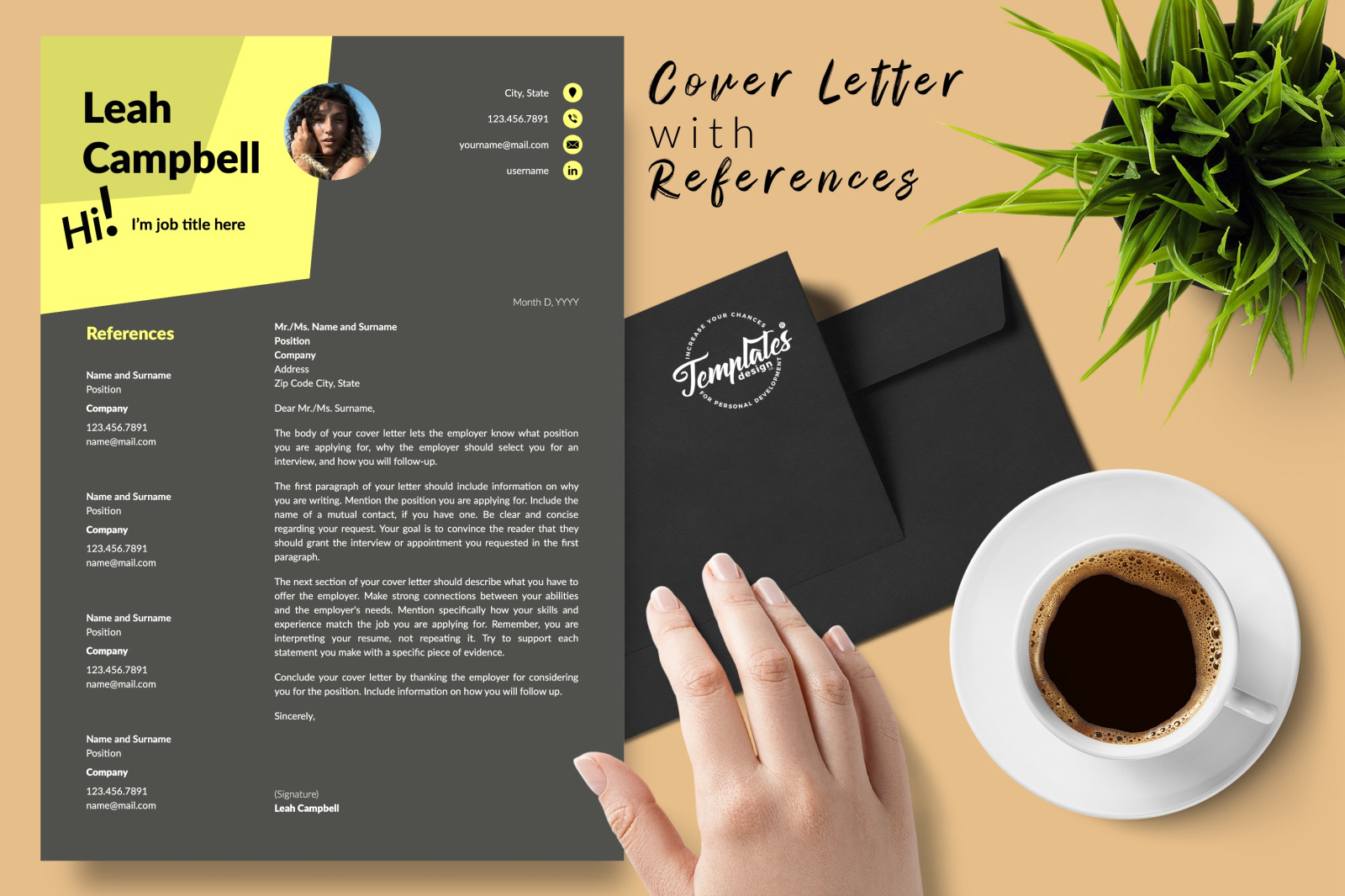 Modern Resume Template for Microsoft Word &amp; Apple Pages // Leah Campbell CV Design Template