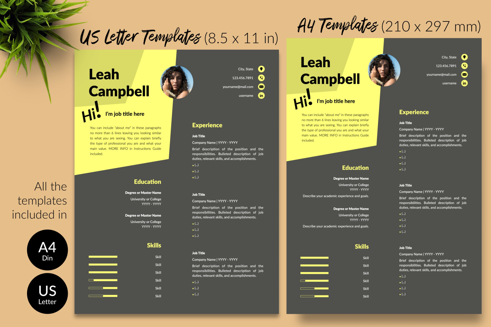 Modern Resume Template for Microsoft Word &amp; Apple Pages // Leah Campbell CV Design Template