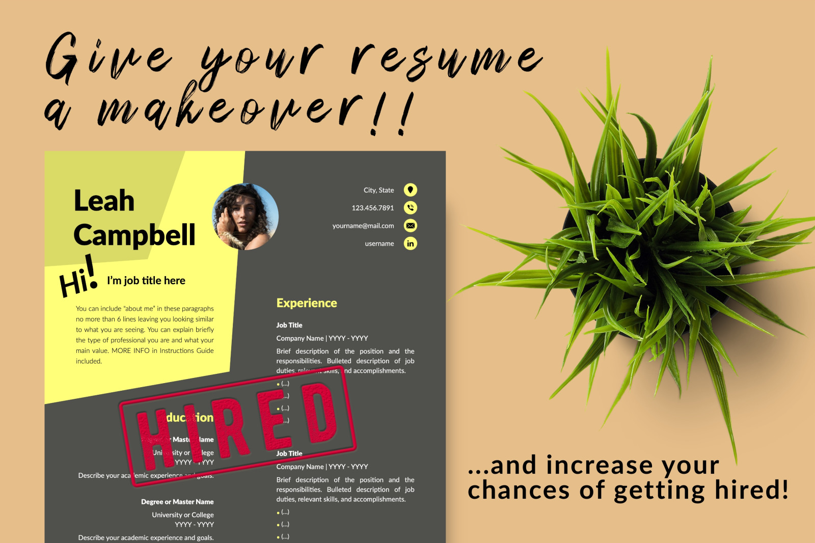 Modern Resume Template for Microsoft Word &amp; Apple Pages // Leah Campbell CV Design Template