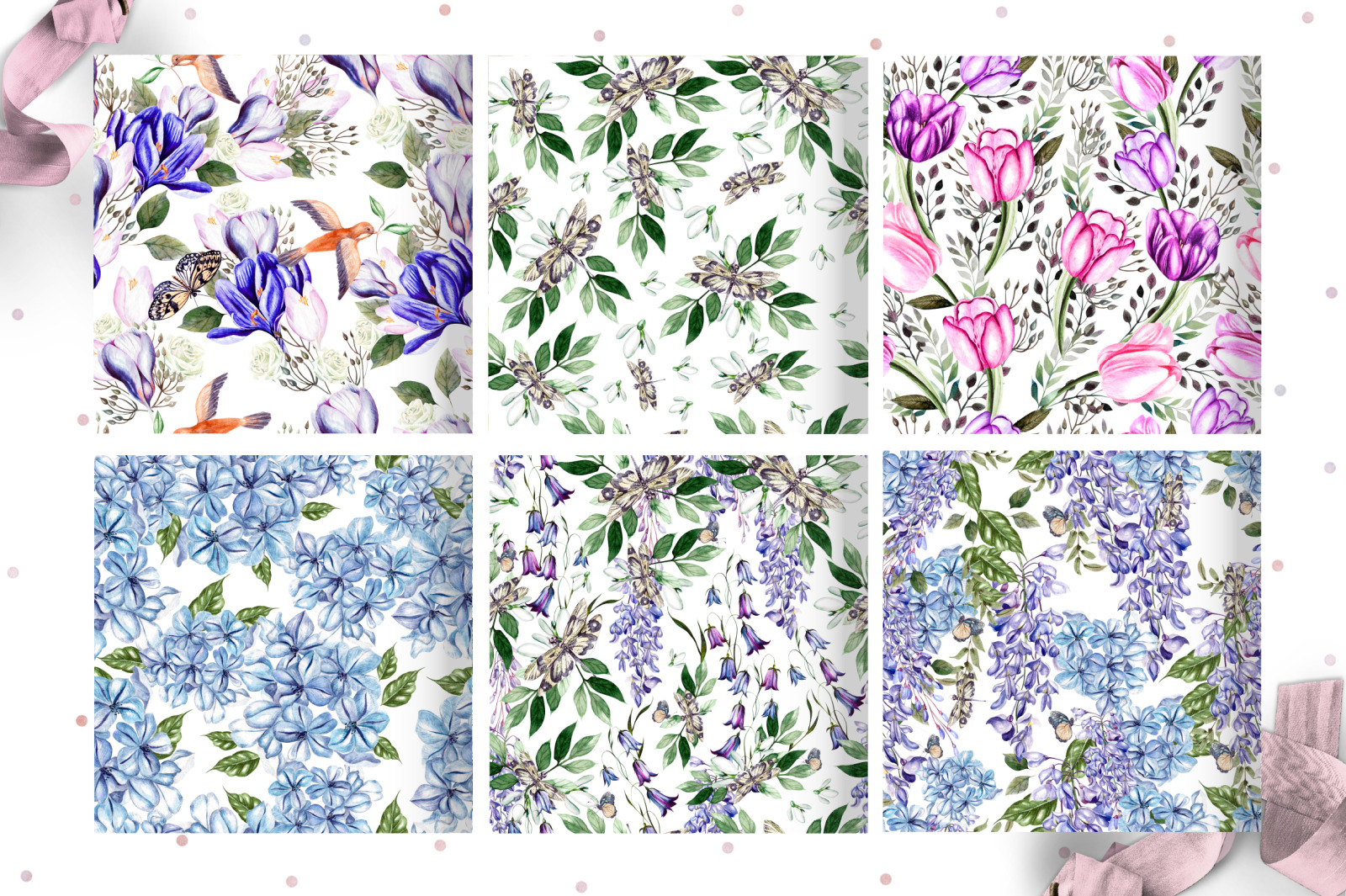 10 Hand Drawn Watercolor patterns