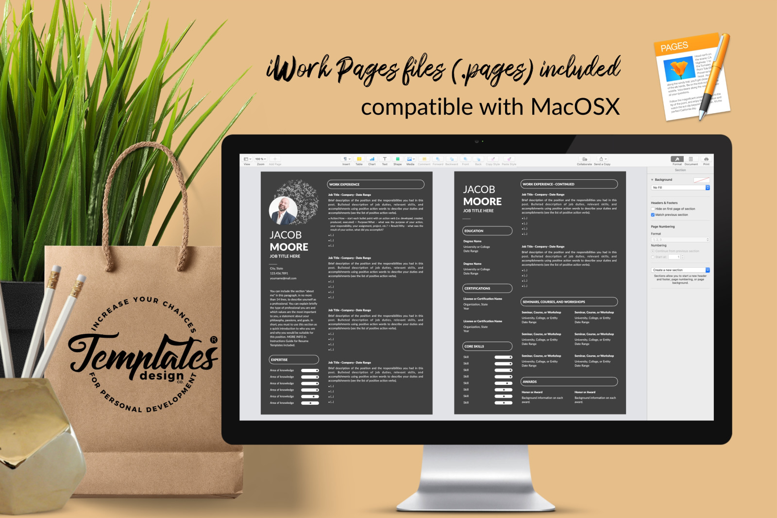 Creative Resume Template Bundle for Microsoft Word &amp; Apple Pages // Jacob Moore CV Design Template